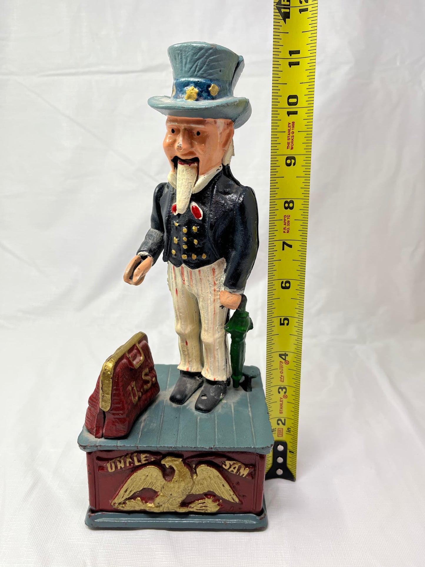 Uncle Sam Cast Iron Mechanical Bank Taiwan Vintage Repro Coin Bank