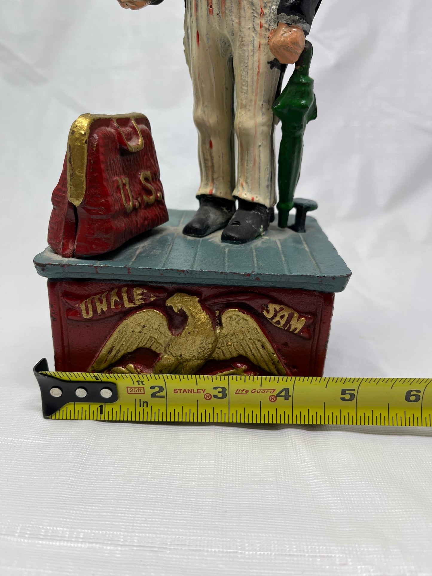 Uncle Sam Cast Iron Mechanical Bank Taiwan Vintage Repro Coin Bank