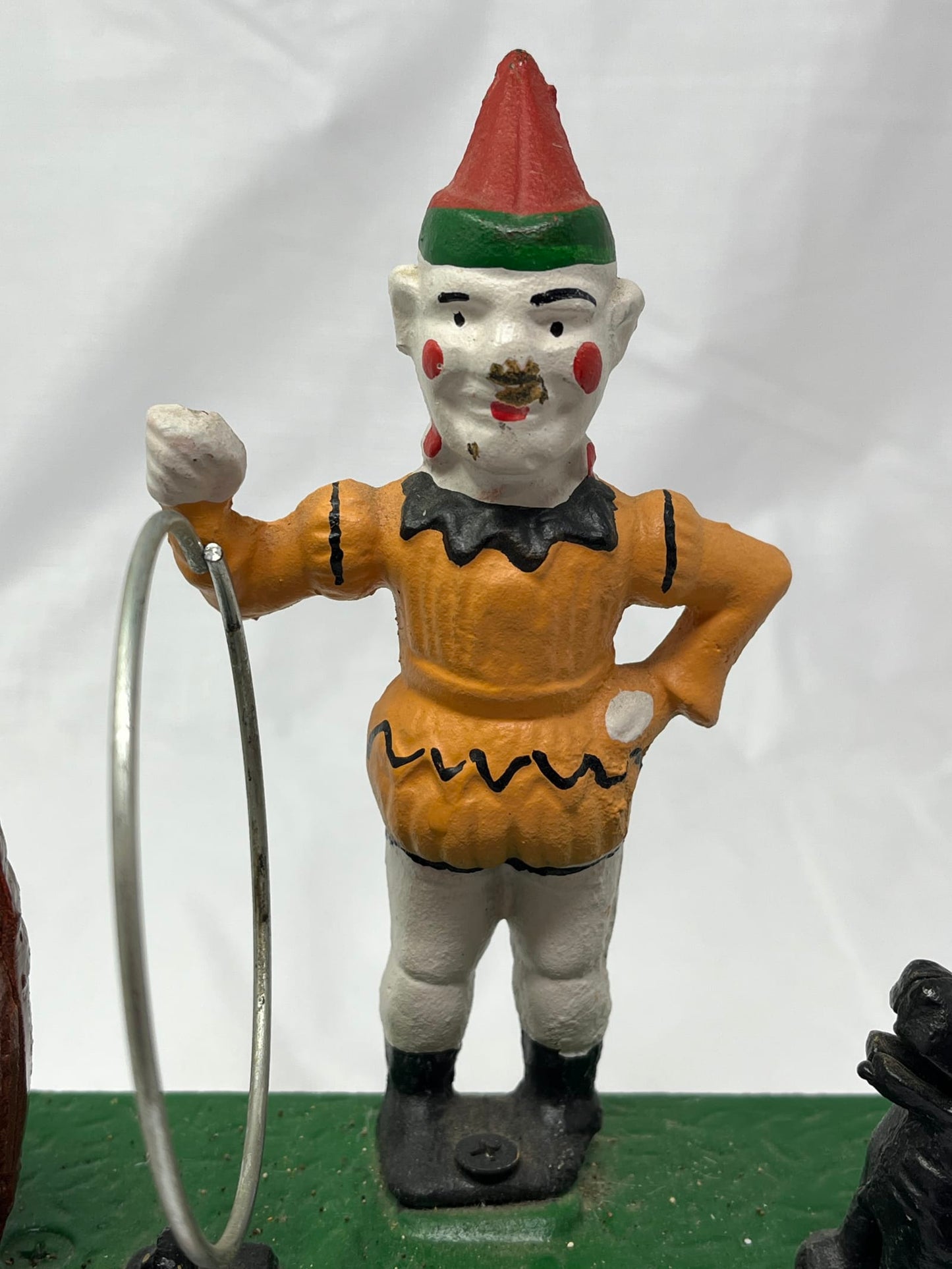 Vintage Cast Iron Trick Dog Circus Clown Mechanical Coin Bank Taiwan 8x2.5x7