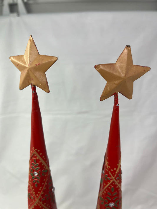 Painted Metal Christmas Tree Rhinestones Gold Star