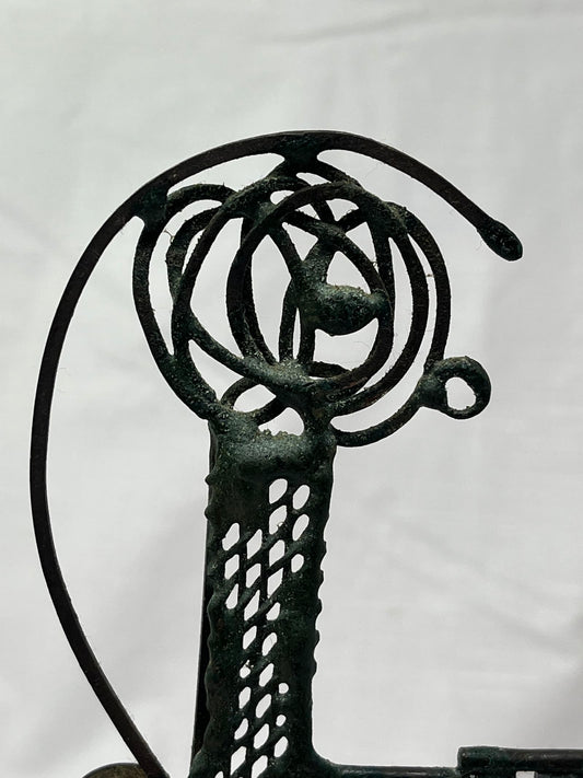 Abstract Humanoid Metal Sculpture with Brown Stone 10.5 Inch