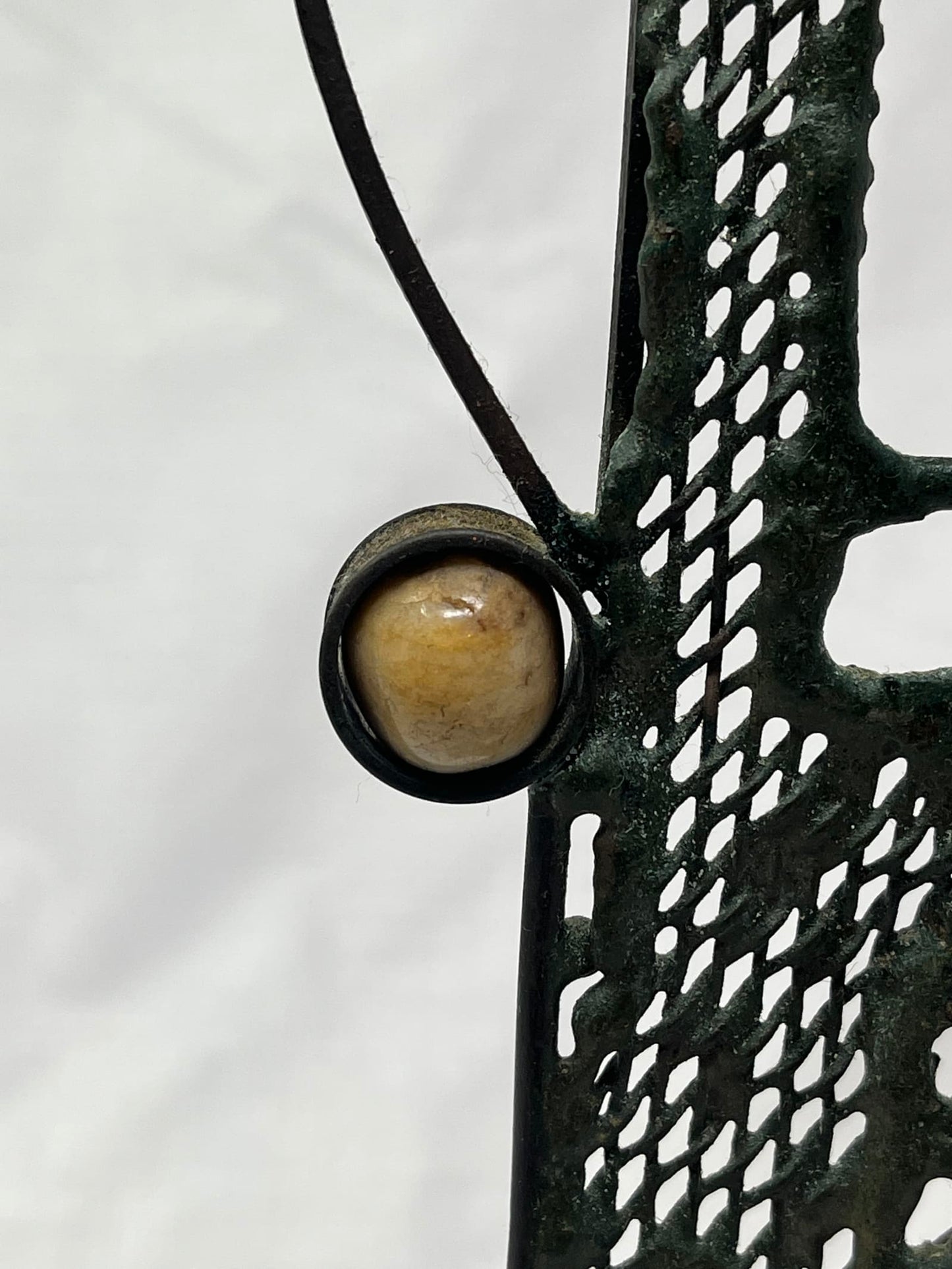 Abstract Humanoid Metal Sculpture with Brown Stone 10.5 Inch