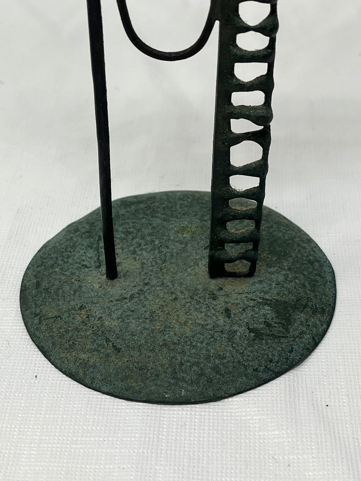 Abstract Humanoid Metal Sculpture with Brown Stone 10.5 Inch