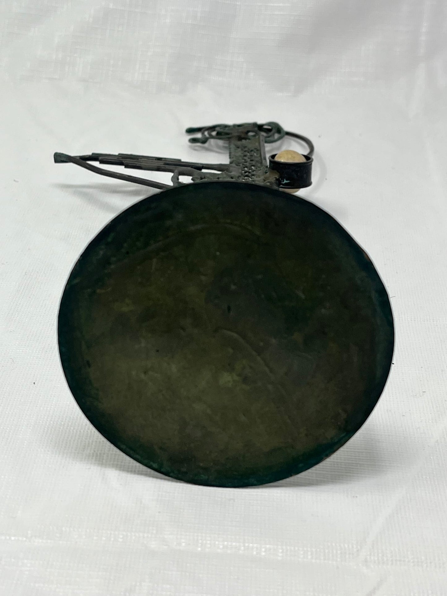 Abstract Humanoid Metal Sculpture with Brown Stone 10.5 Inch