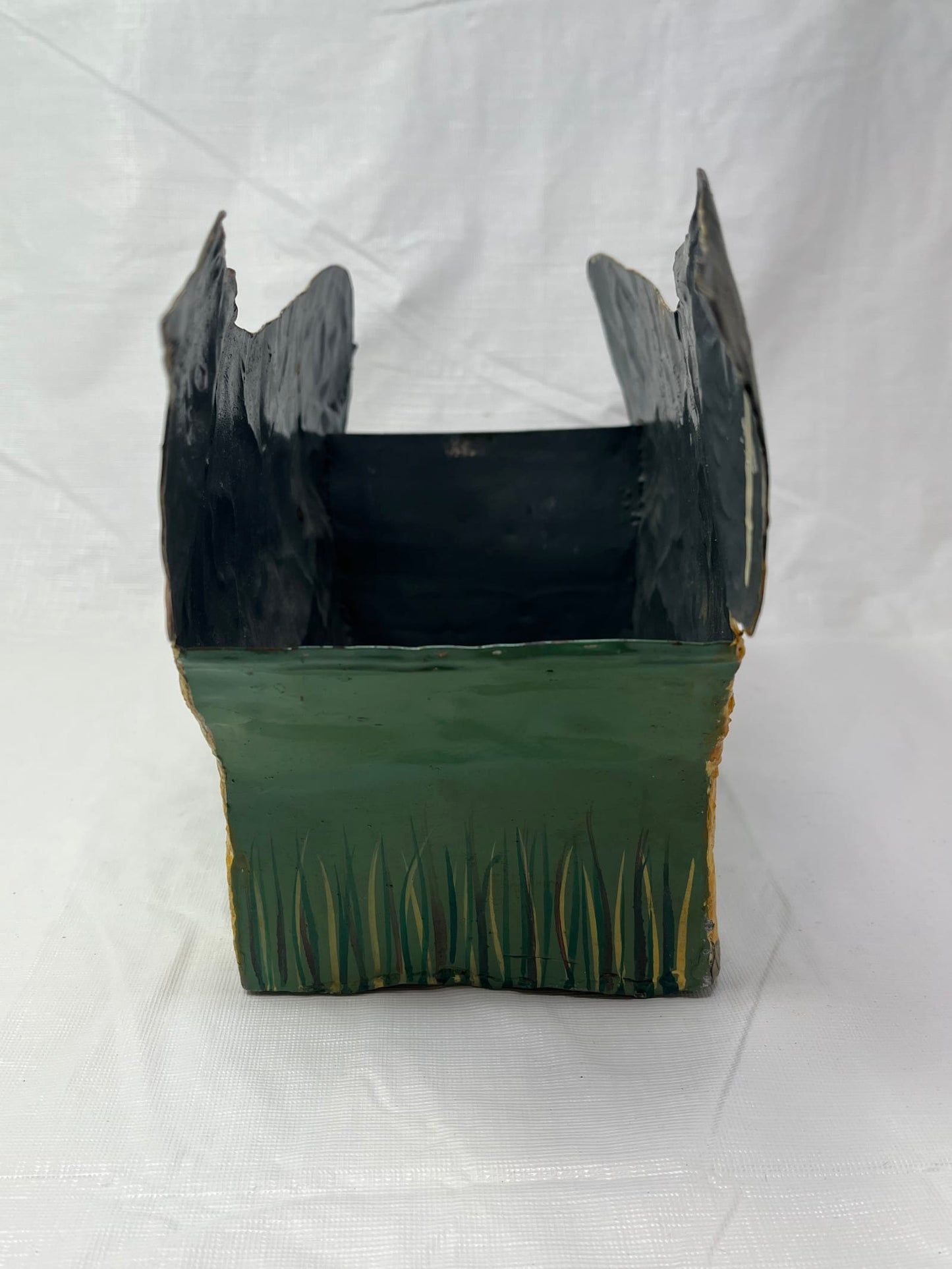 Handpainted Metal Cow Wall Planter Folk Art Farmhouse Rustic