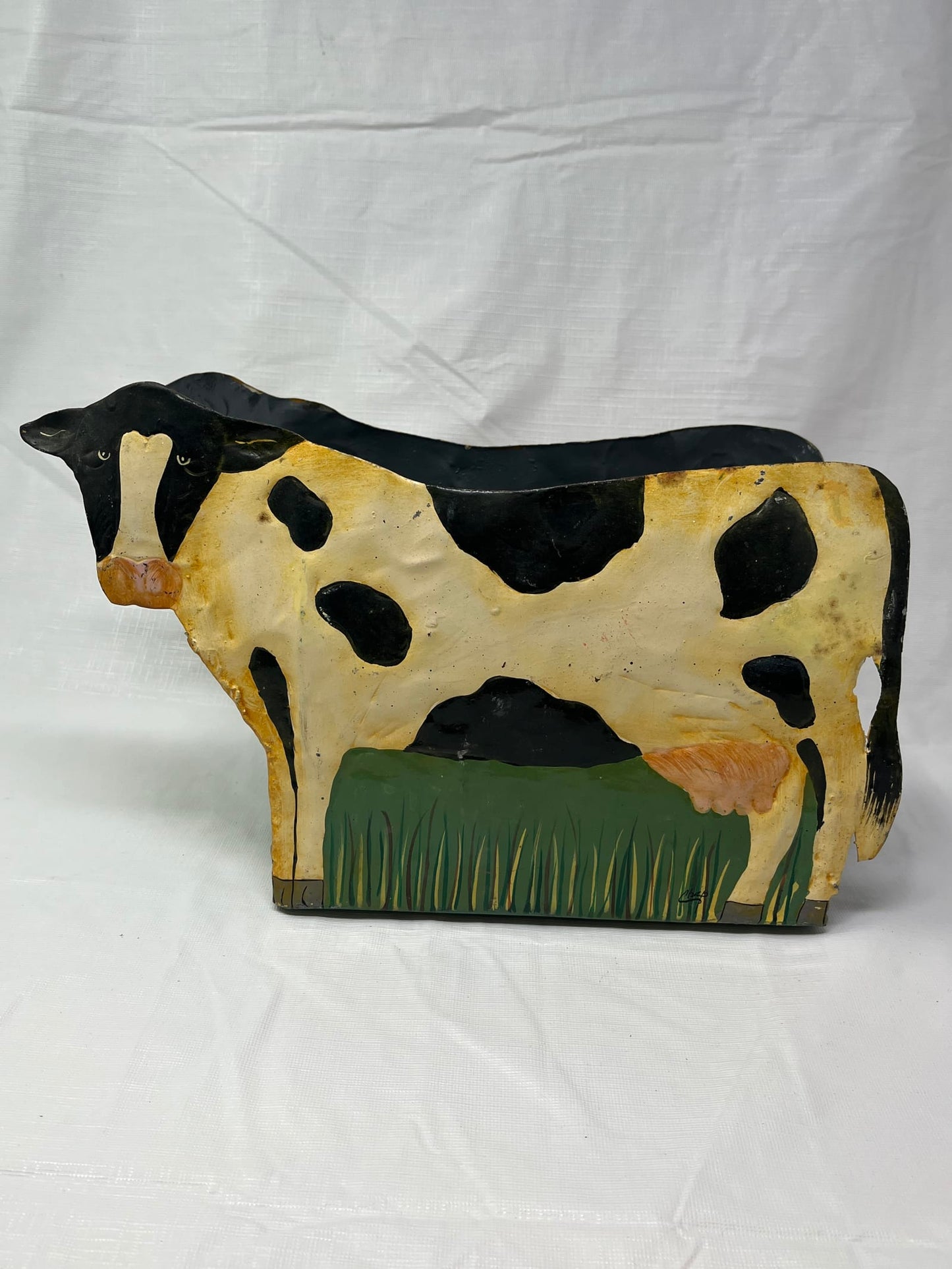 Handpainted Metal Cow Wall Planter Folk Art Farmhouse Rustic