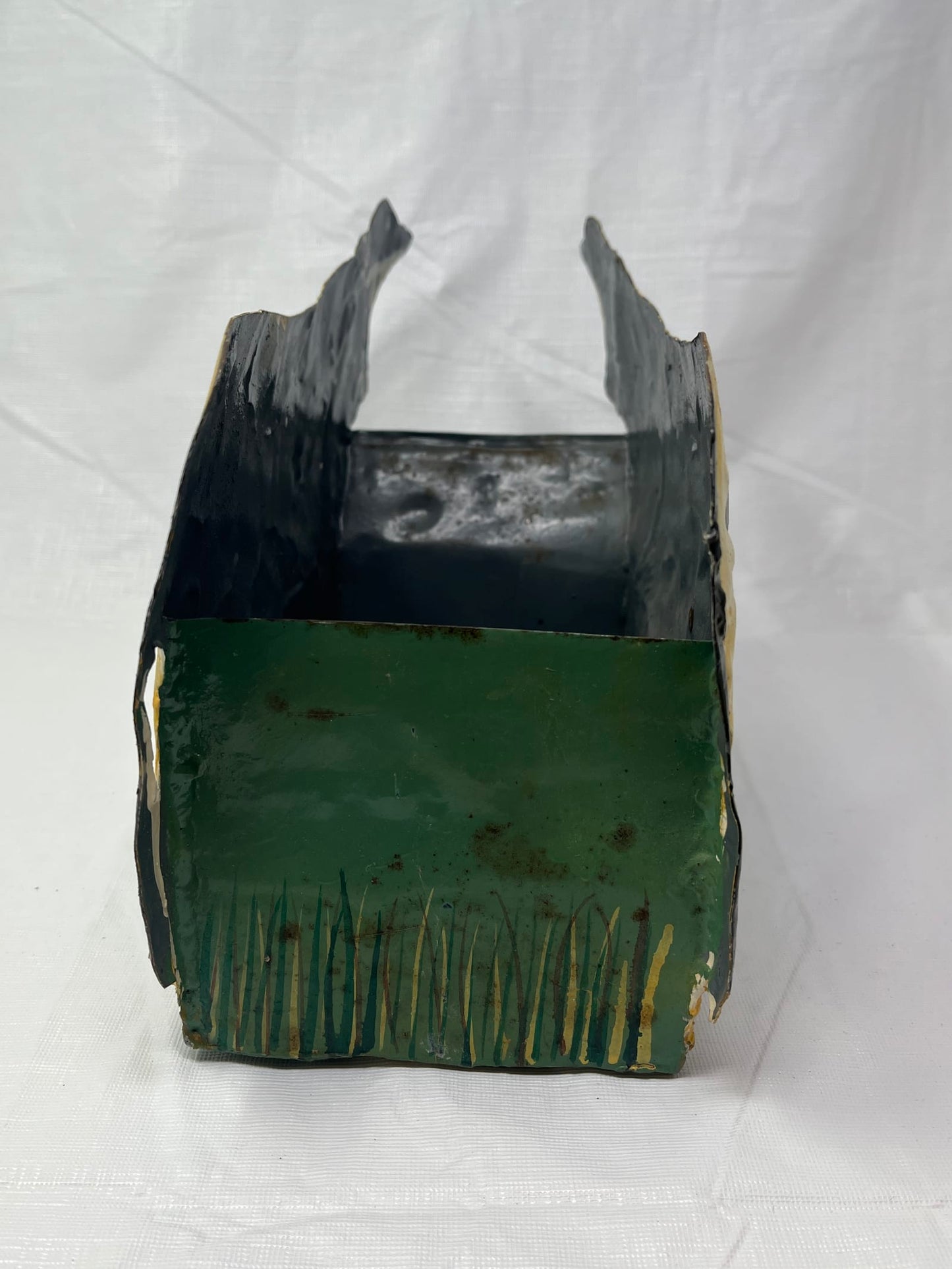 Handpainted Metal Cow Wall Planter Folk Art Farmhouse Rustic