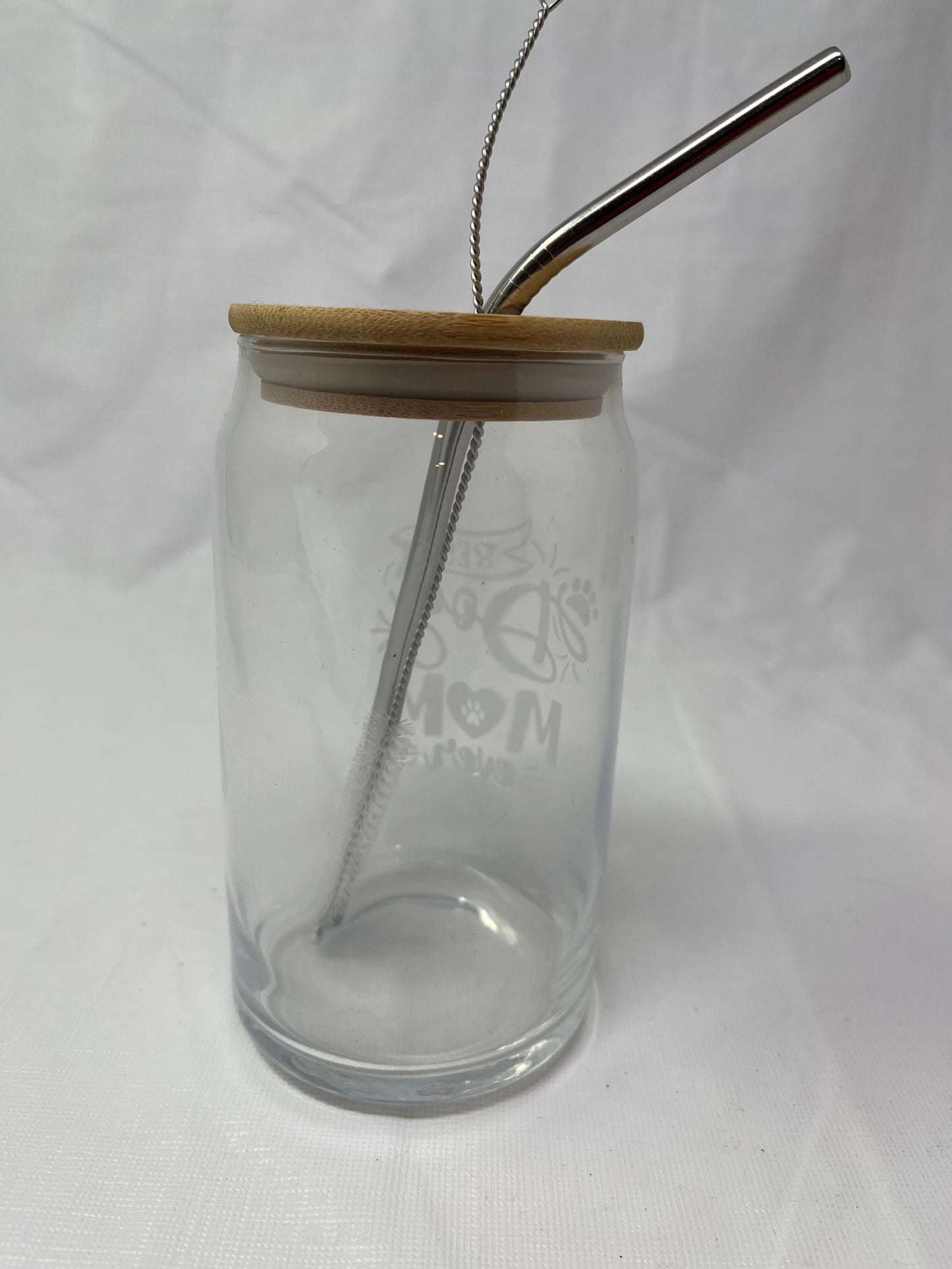 Best Dog Mom Ever Glass Wooden Top Metal Straw