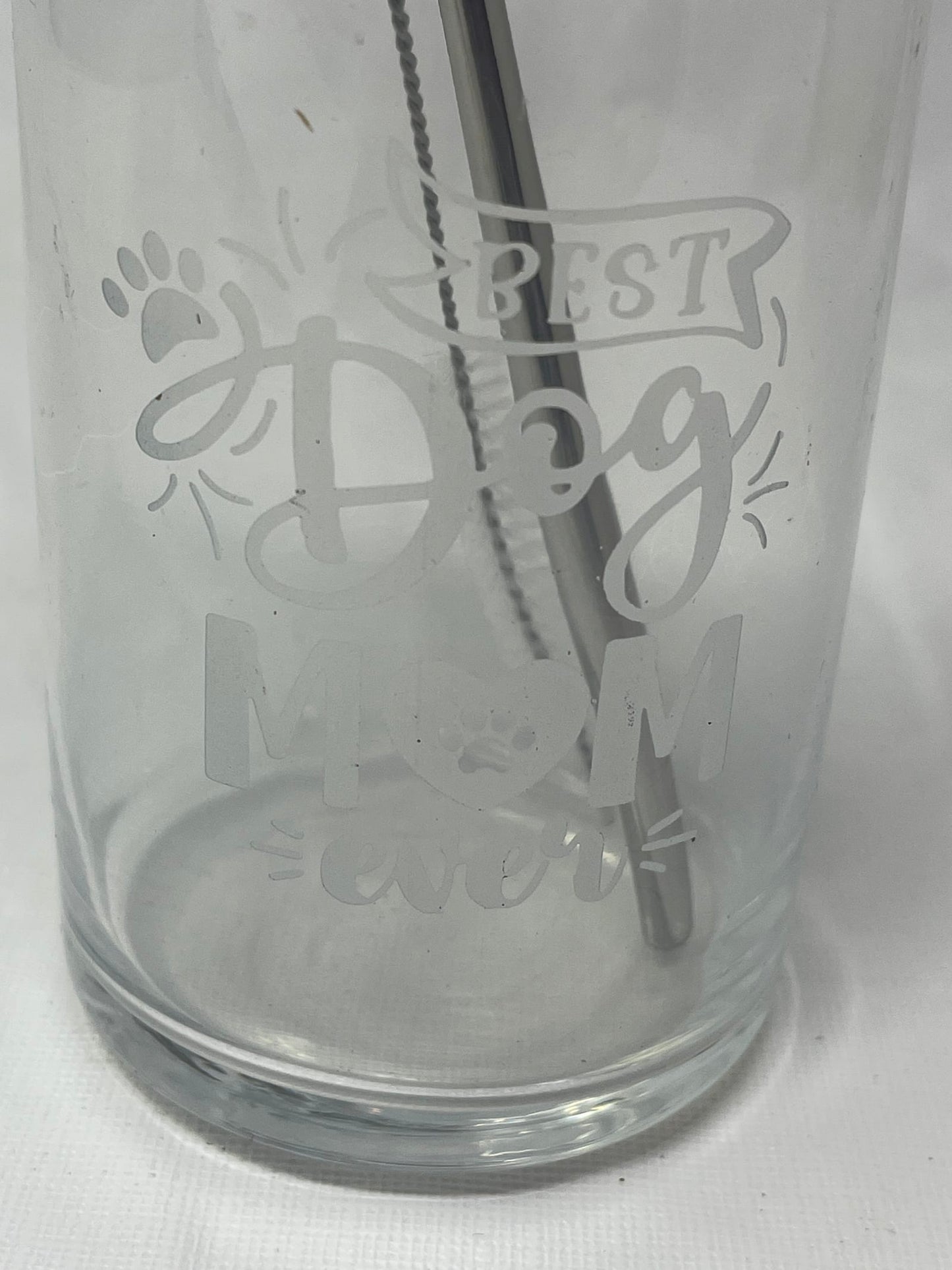 Best Dog Mom Ever Glass Wooden Top Metal Straw