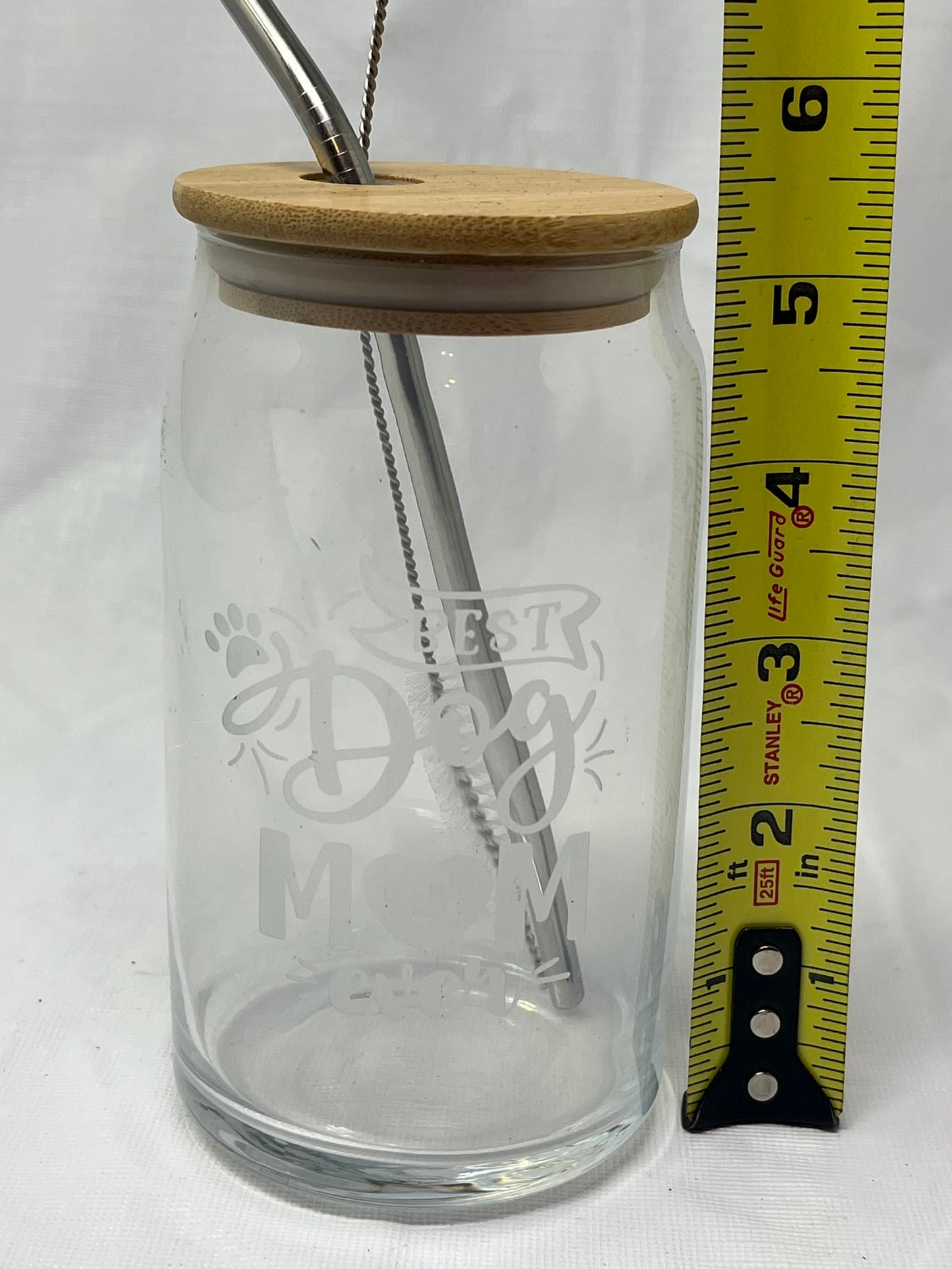 Best Dog Mom Ever Glass Wooden Top Metal Straw
