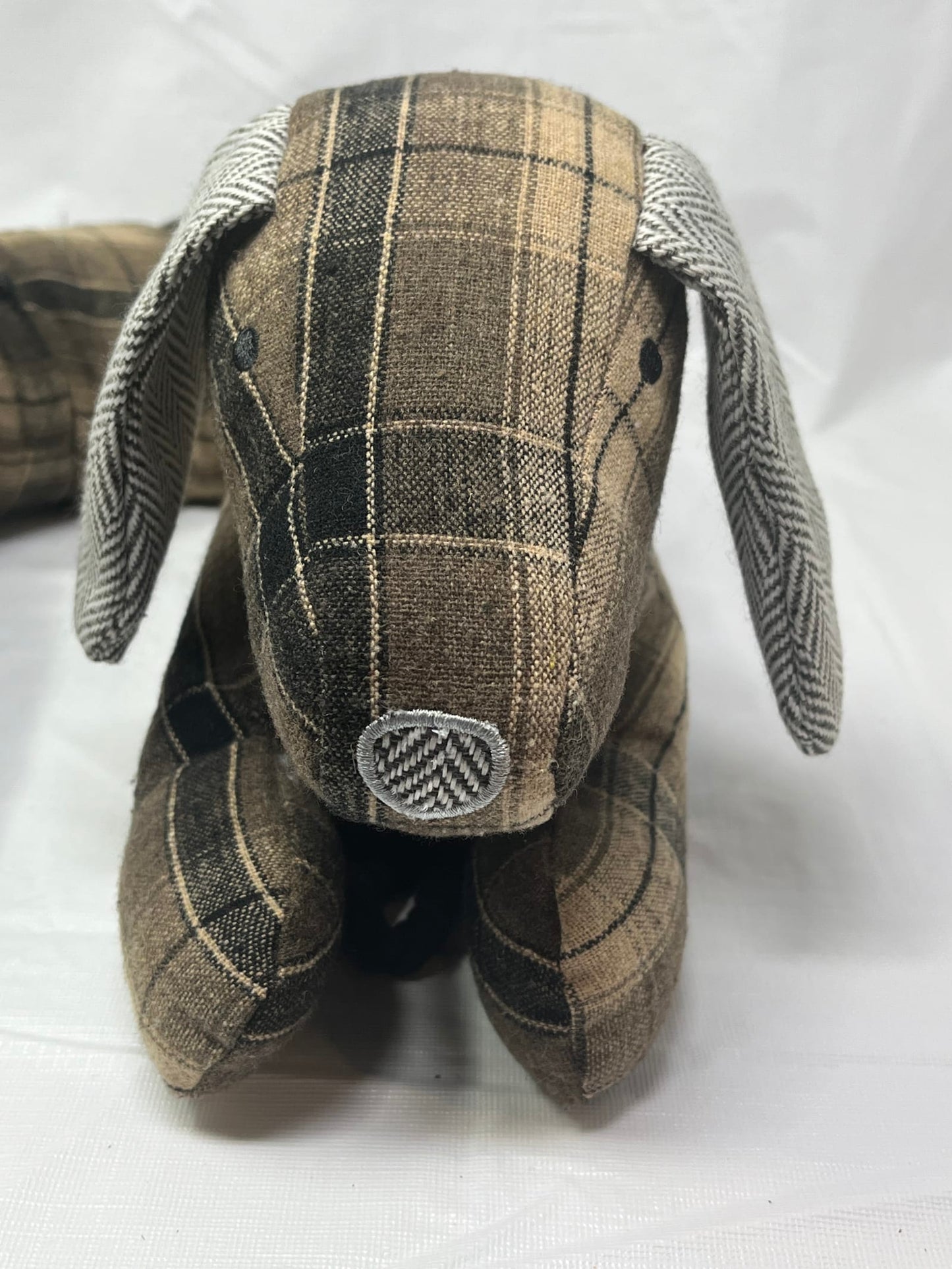 Weighted Dachshund 34" Door Draft Stopper – Brown Plaid & Chevron Pattern