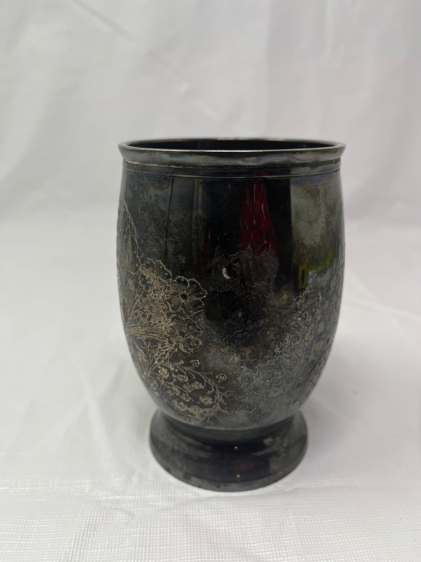 A.K.E. 2963 India Silver Plated Etched Mug – Floral Engraved Tankard