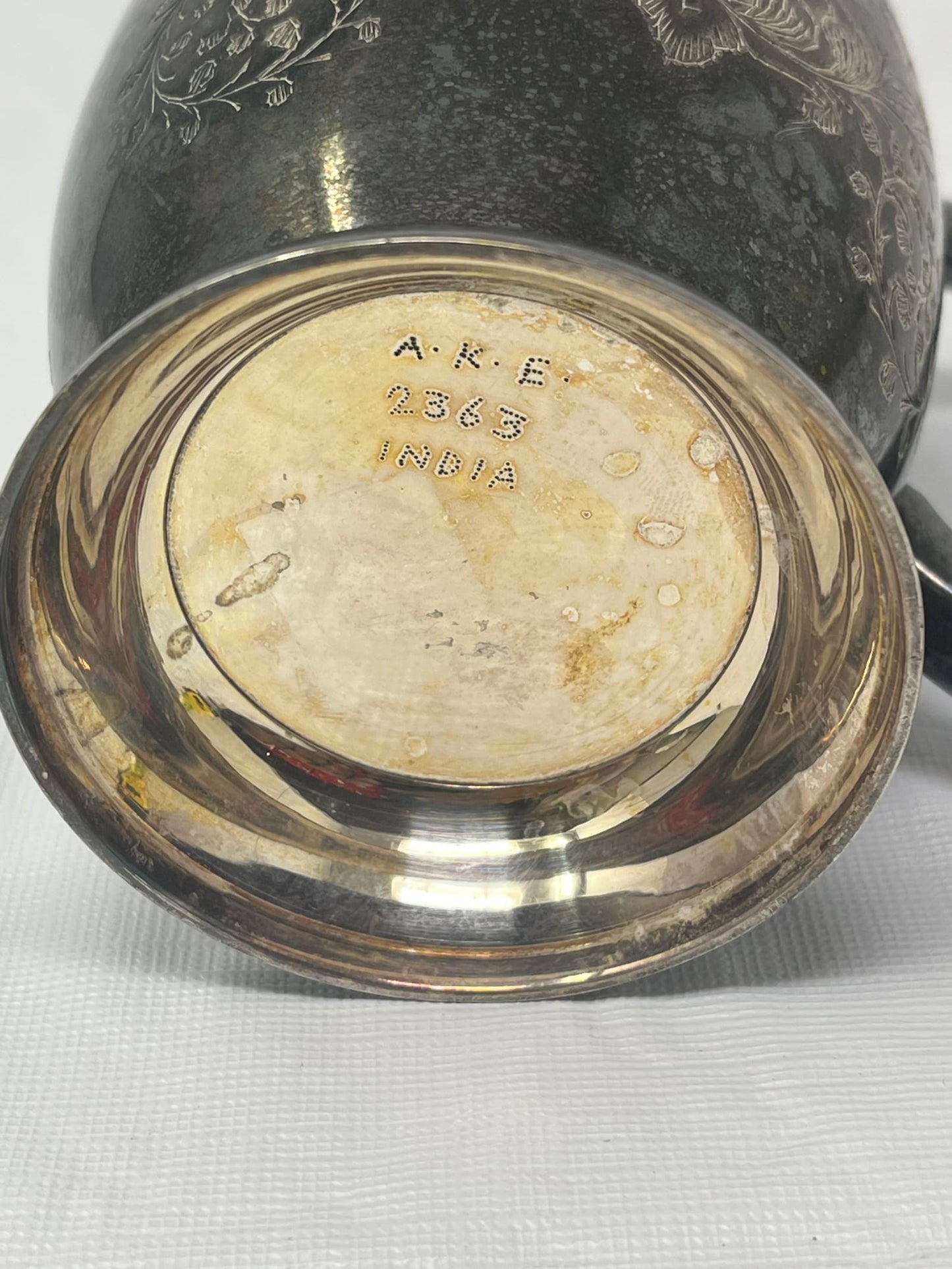 A.K.E. 2963 India Silver Plated Etched Mug – Floral Engraved Tankard