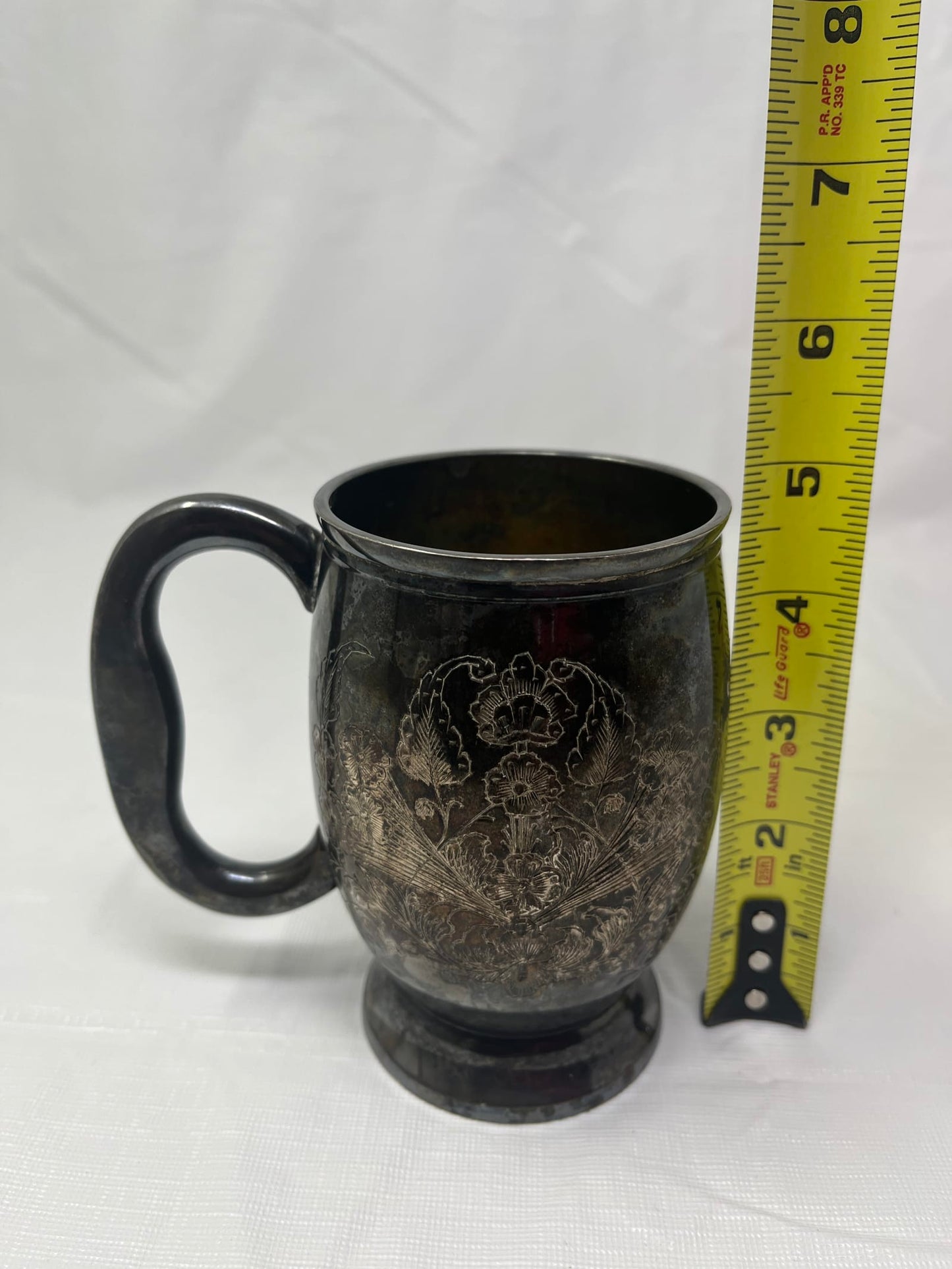 A.K.E. 2963 India Silver Plated Etched Mug – Floral Engraved Tankard