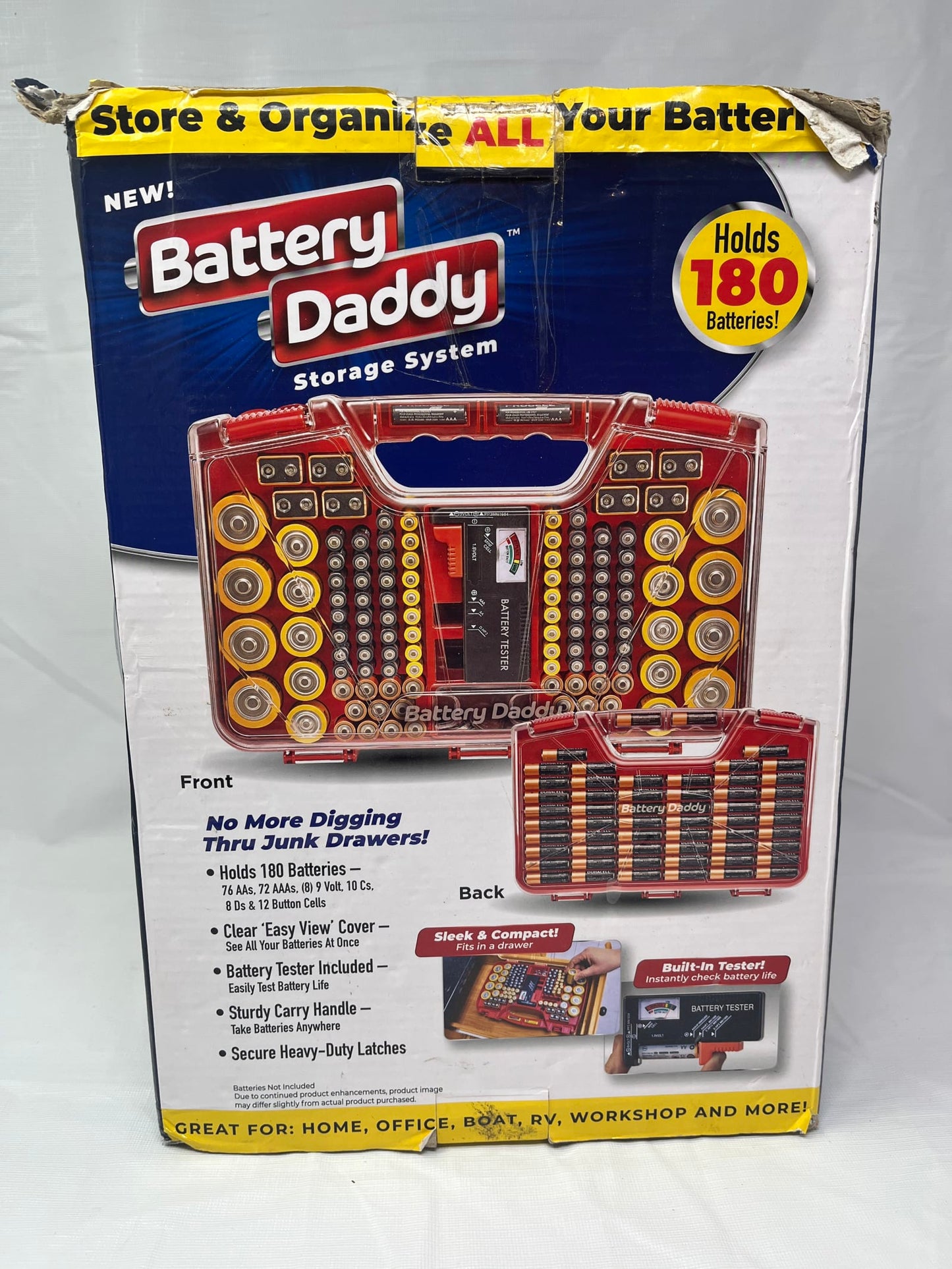 Battery Daddy 180 Battery Storage Organizer w/ Built-In Tester – Open Box