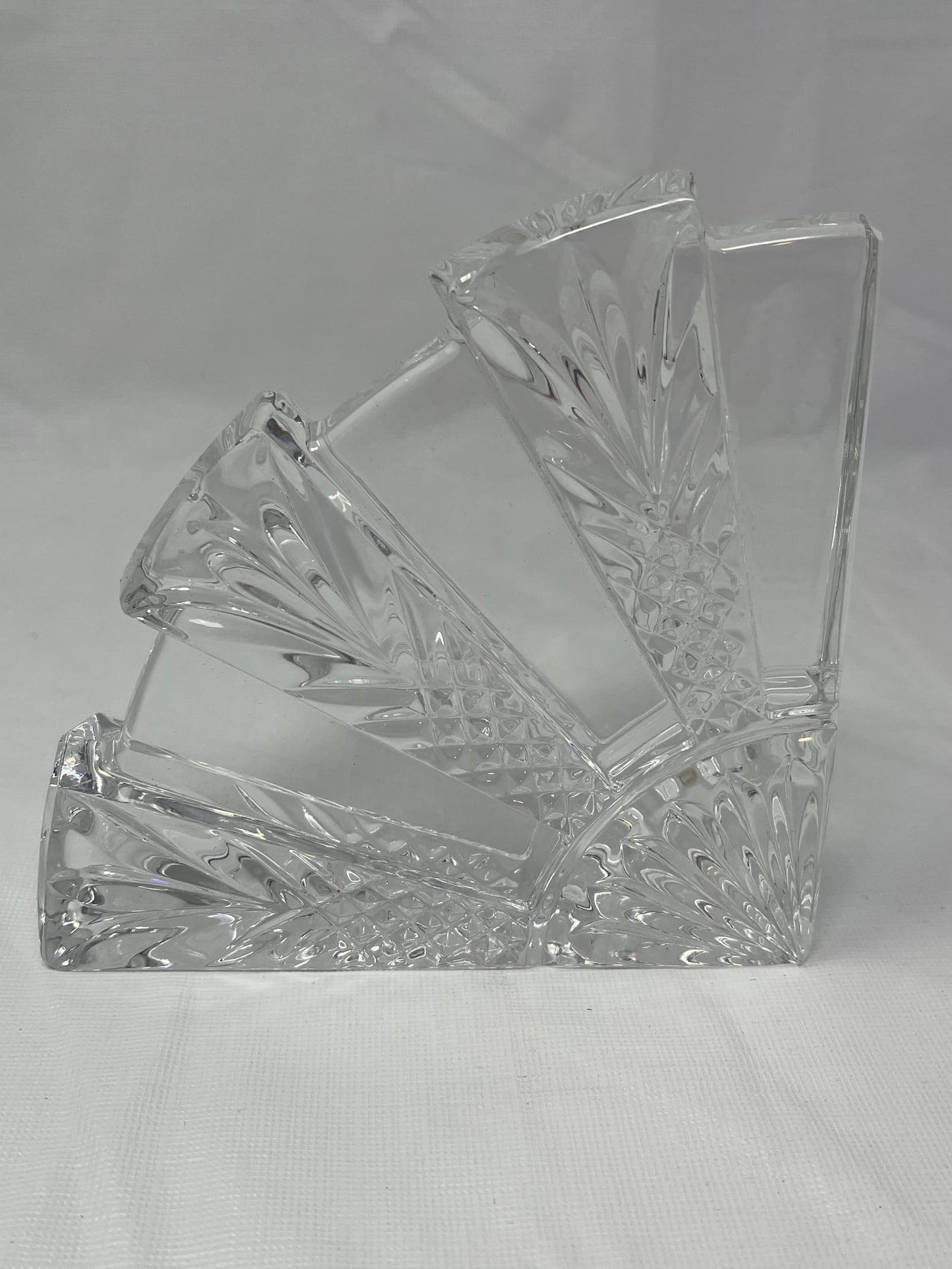 Cut Crystal Art Deco Fan Shape Design Paperweight – 5.5" x 5.5" x 1"