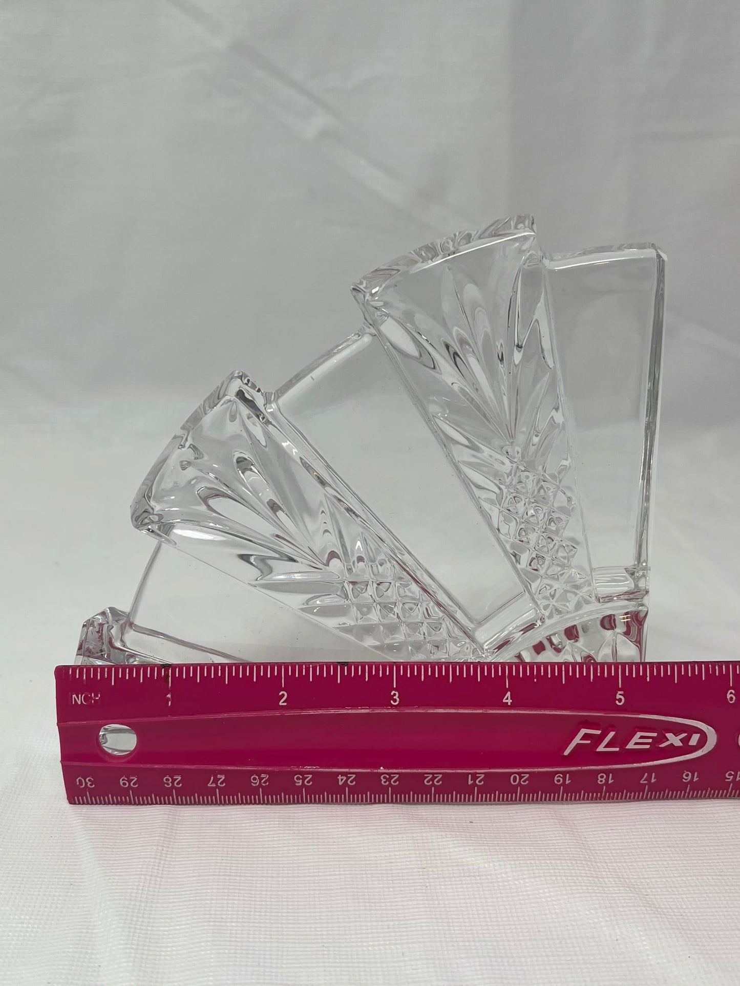 Cut Crystal Art Deco Fan Shape Design Paperweight – 5.5" x 5.5" x 1"