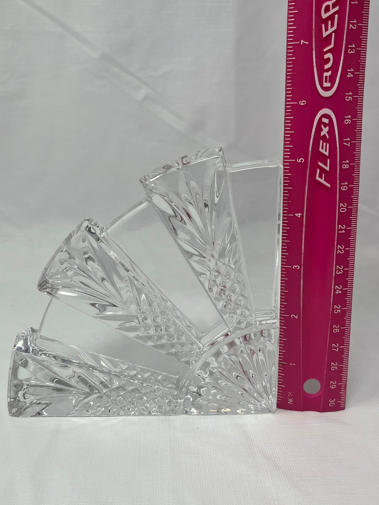 Cut Crystal Art Deco Fan Shape Design Paperweight – 5.5" x 5.5" x 1"