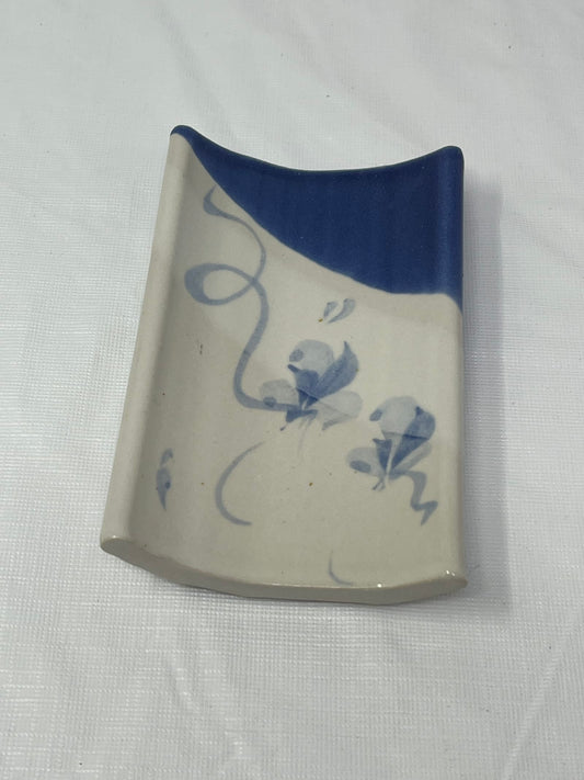 Blue & White Rectangular Ceramic Sushi / Appetizer Plate – 5.5" x 3.5"