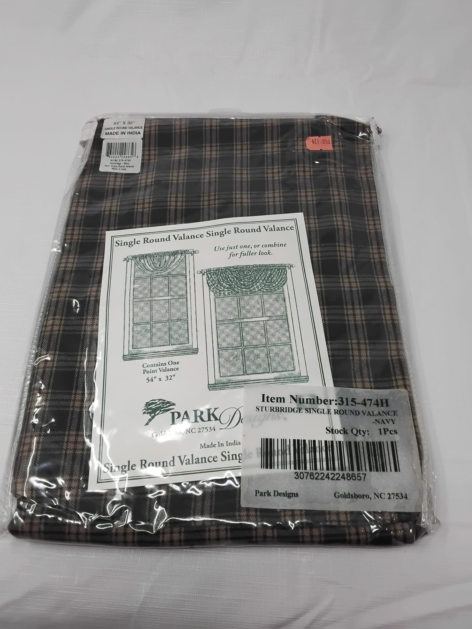 Gently Used Thrift Store – Park Designs Sturbridge Single Round Valance 54"x32" Navy Plaid New Sealed – Home Décor