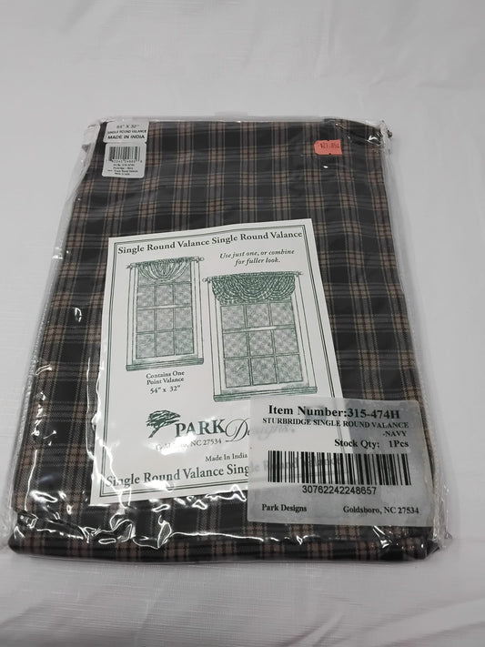 Gently Used Thrift Store – Park Designs Sturbridge Single Round Valance 54"x32" Navy Plaid New Sealed – Home Décor