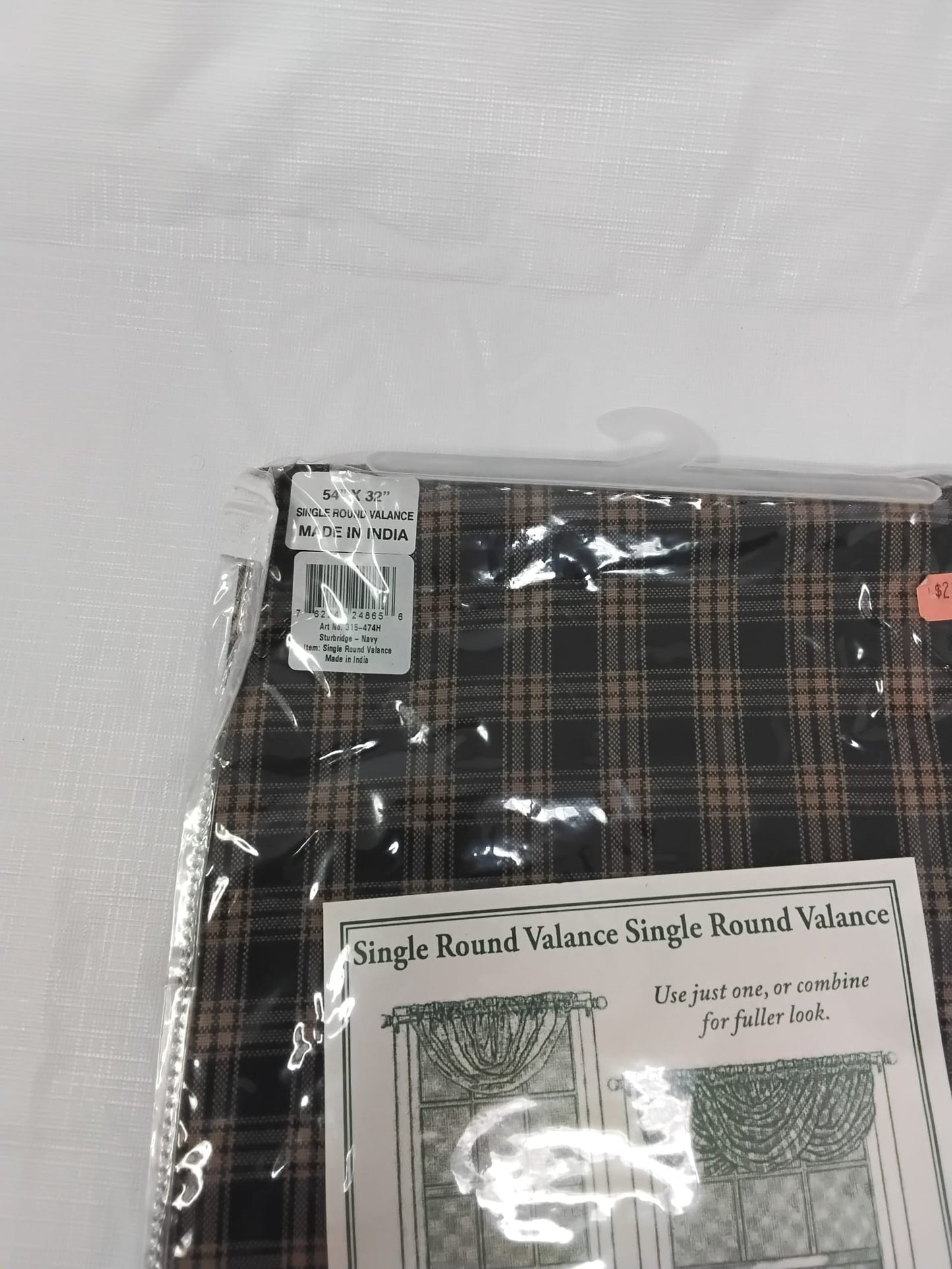 Park Designs Sturbridge Single Round Valance 54"x32" Navy Plaid New Sealed