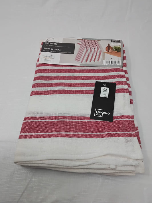 Gently Used Thrift Store – Livarno Dish Towels 5 Pack Red White Stripe Linen Cotton 19.7x27.6 – Linens & Bedding – Used
