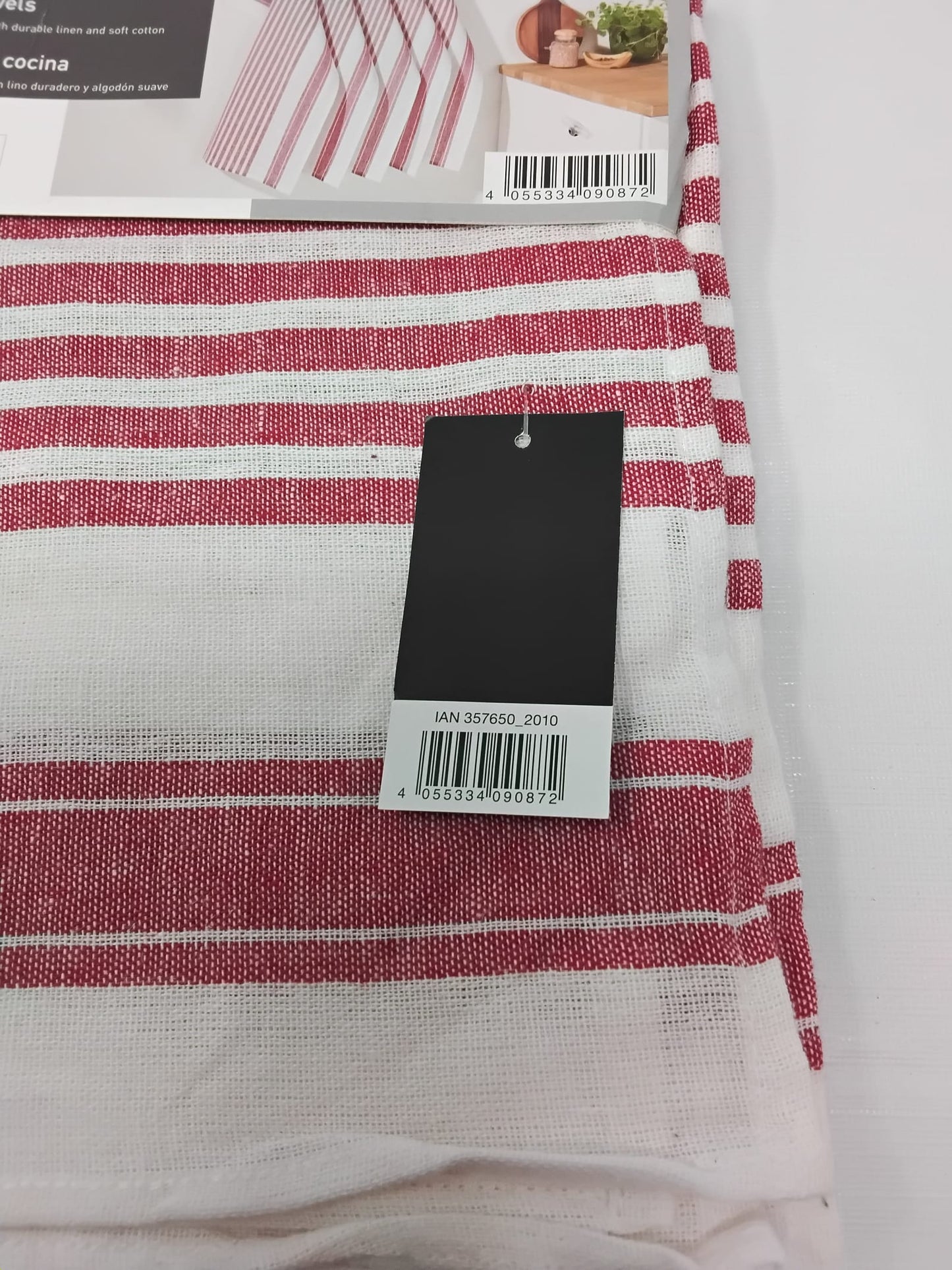 Livarno Dish Towels 5 Pack Red White Stripe Linen Cotton 19.7x27.6