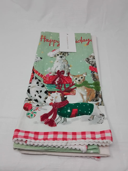 Gently Used Thrift Store – Isaac Mizrahi Set of 2 Kitchen Towels Dogs Holiday Gingham Trim W/ Tags – Kitchen & Dining