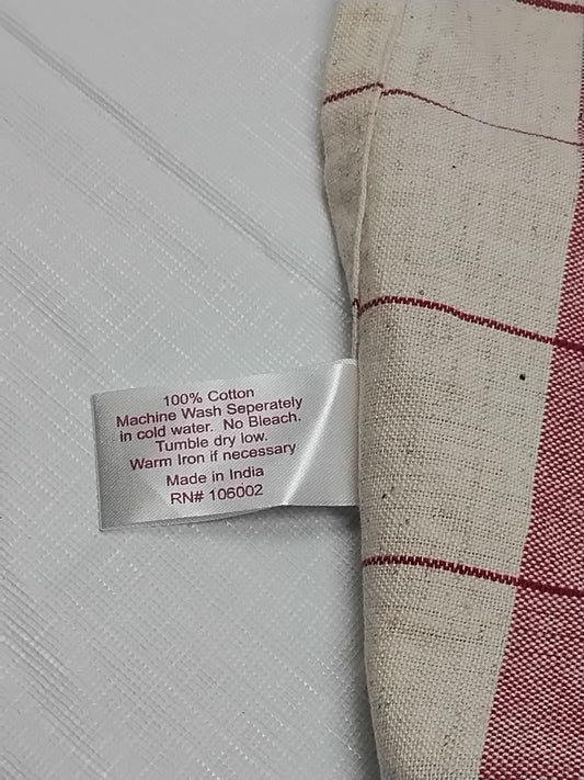 White Pine Holiday Kitchen Towel Red & Cream Plaid 100% Cotton