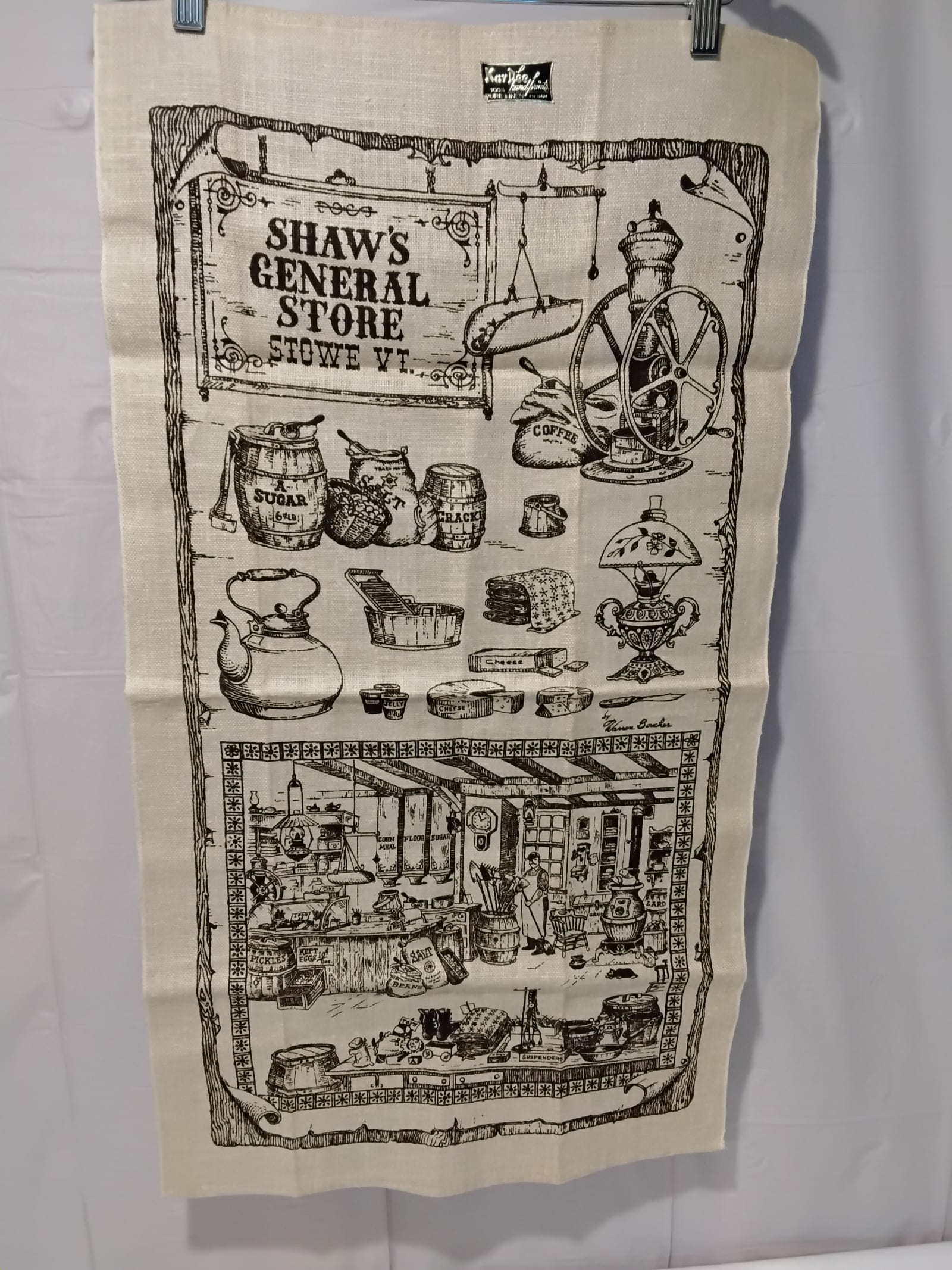 Gently Used Thrift Store – Kay Dee Handprints Linen Tea Towel Shaw’s General Store Stowe Vt Warren Boucher Usa