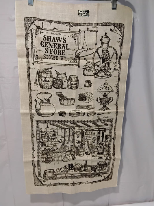 Gently Used Thrift Store – Kay Dee Handprints Linen Tea Towel Shaw’s General Store Stowe Vt Warren Boucher Usa
