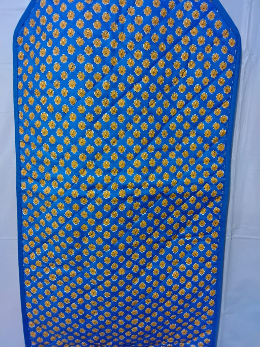 Quilted Table Runner Provençal Blue Olive Branch Floral Reversible 49x13