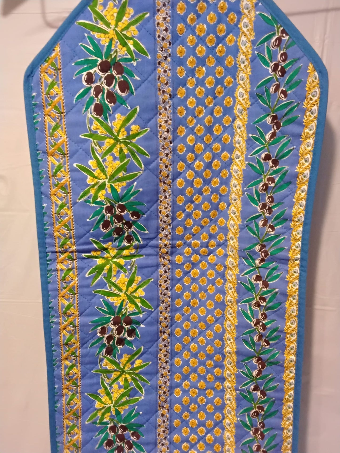 Quilted Table Runner Provençal Blue Olive Branch Floral Reversible 49x13
