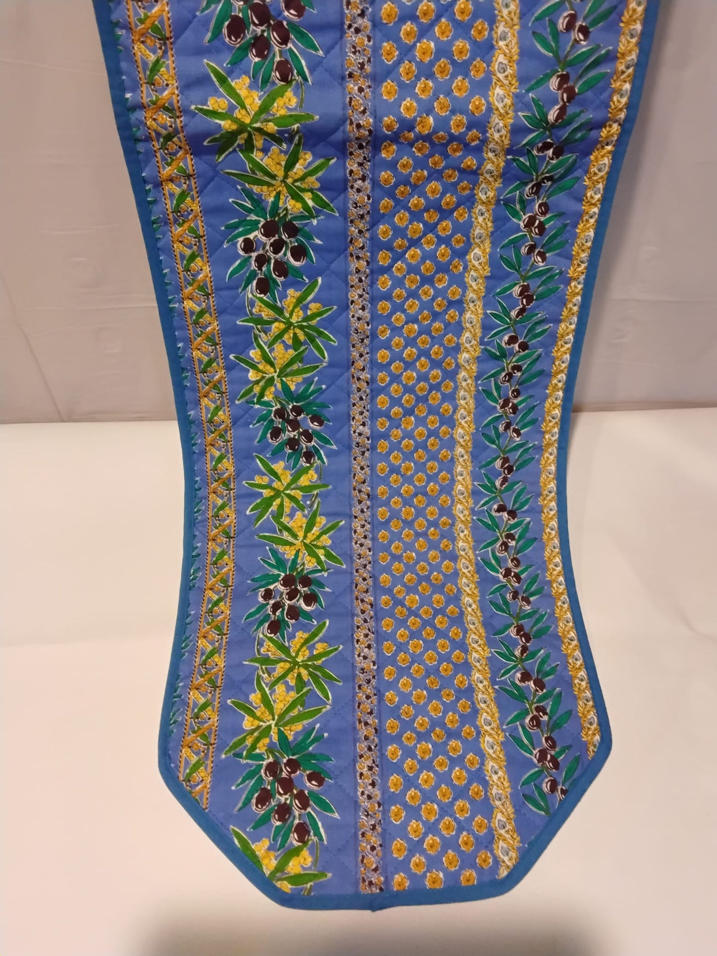 Quilted Table Runner Provençal Blue Olive Branch Floral Reversible 49x13