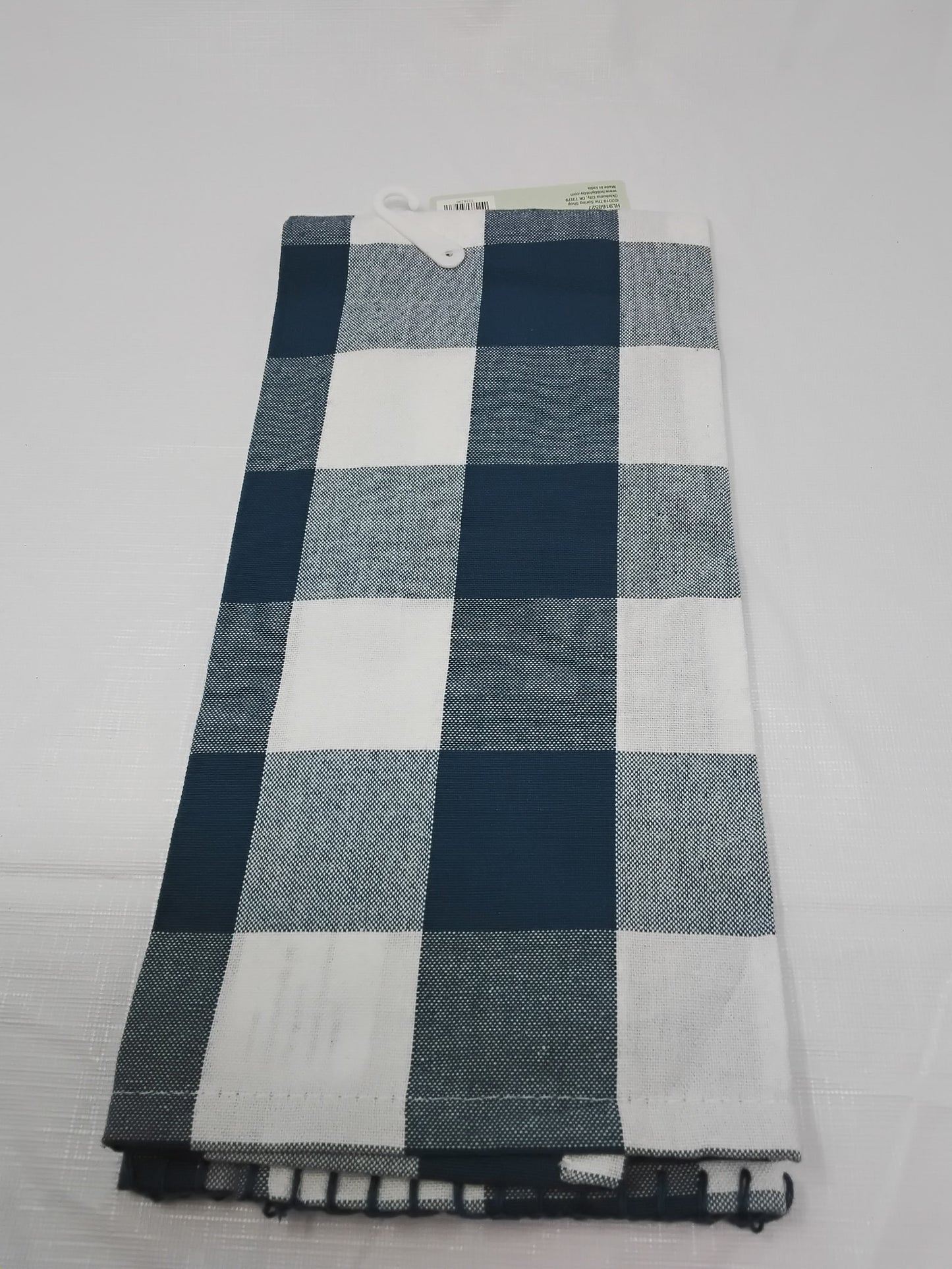 The Spring Shop Buffalo Check Kitchen Towel Navy Blue & White Gingham 16x26 New