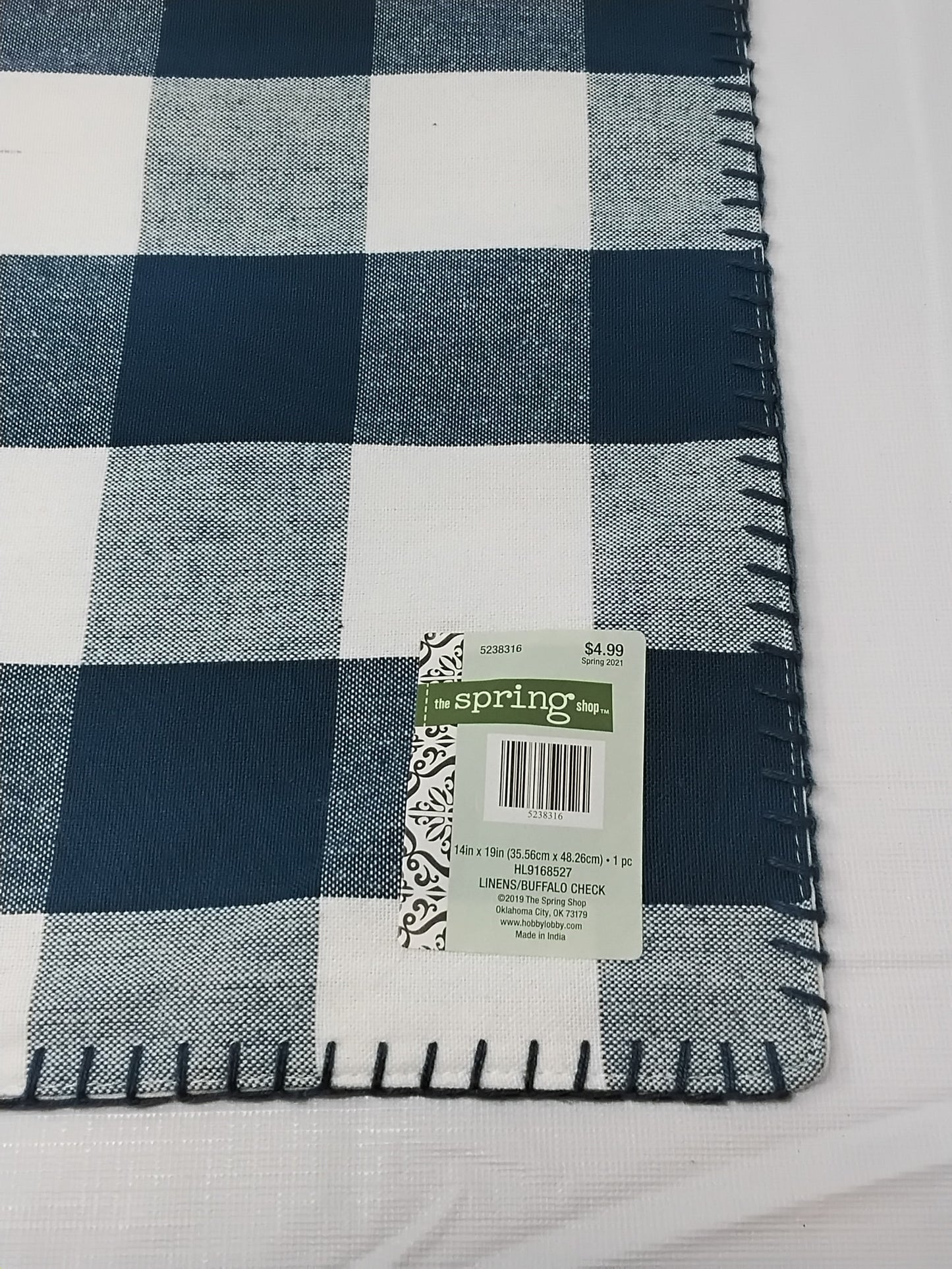 The Spring Shop Buffalo Check Placemat Navy Blue & White Gingham 14x19 Set of 2  New