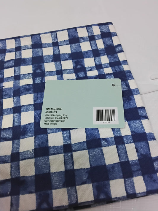 The Spring Shop Julia Kitchen Towel Blue & White Watercolor Gingham with Tassels 18x28 New