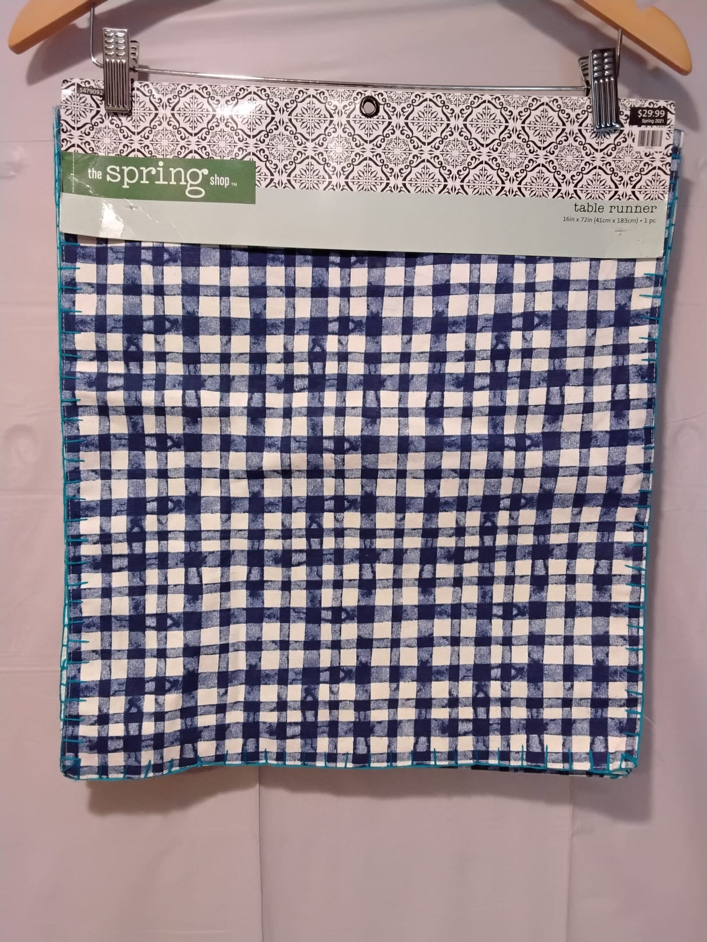 Gently Used Thrift Store – The Spring Shop Julia Table Runner Blue & White Watercolor Gingham 16x72 New