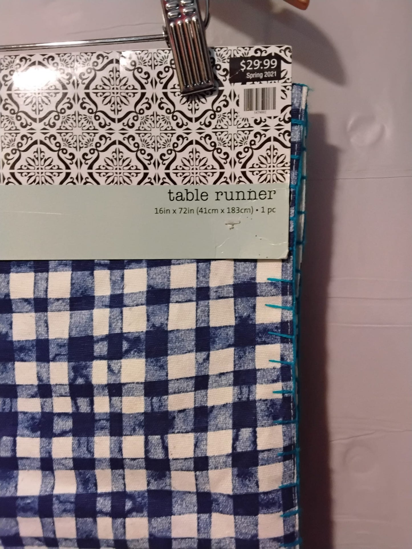 The Spring Shop Julia Table Runner Blue & White Watercolor Gingham 16x72 New
