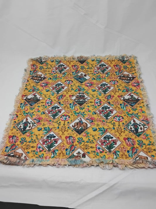 Gently Used Thrift Store – Set of 4 Boho Floral Tapestry Fringe Placemats Mustard Multi 17” Square – Kitchen & Dining