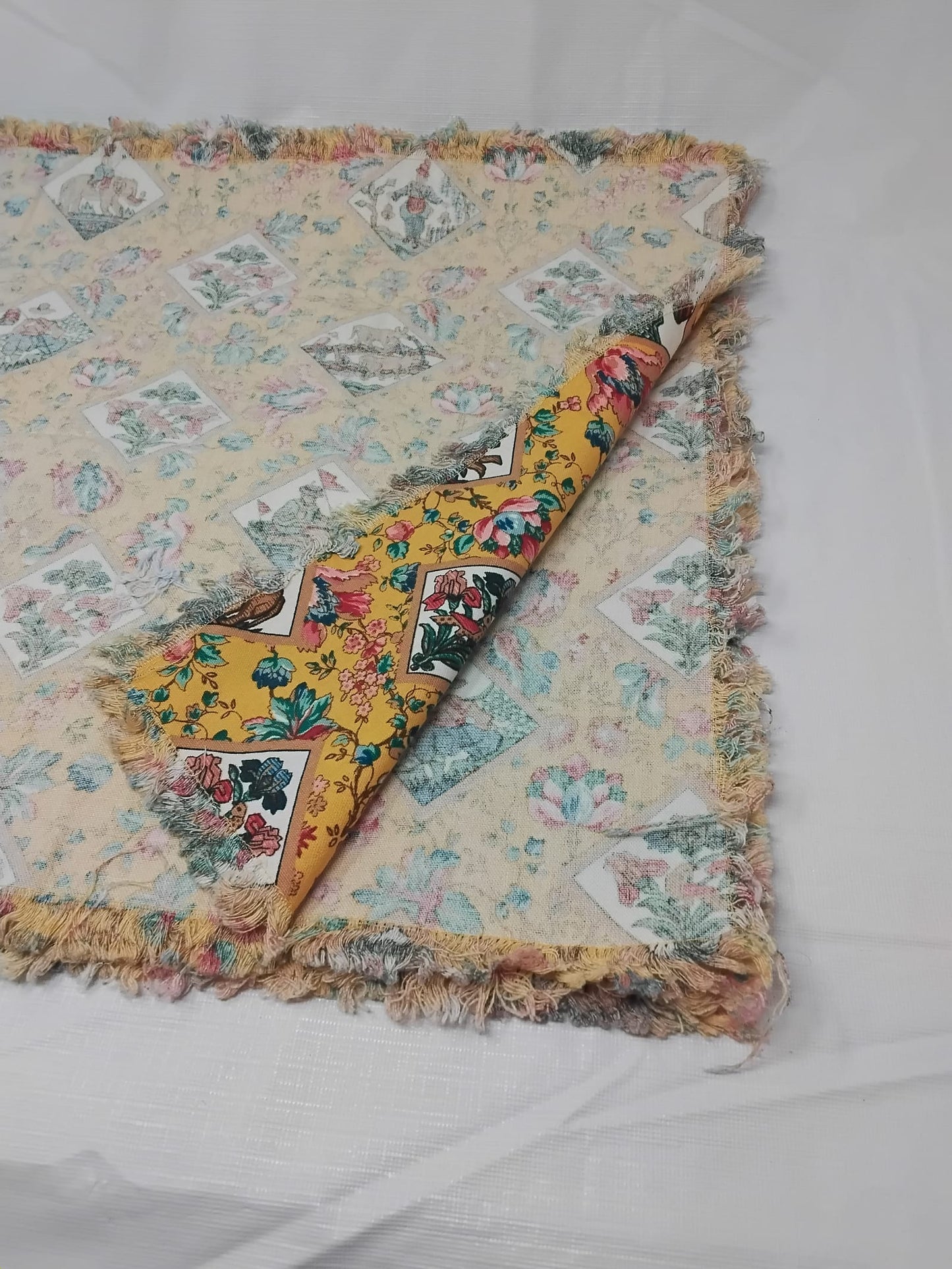 Set of 4 Boho Floral Tapestry Fringe Placemats Mustard Multi 17” Square