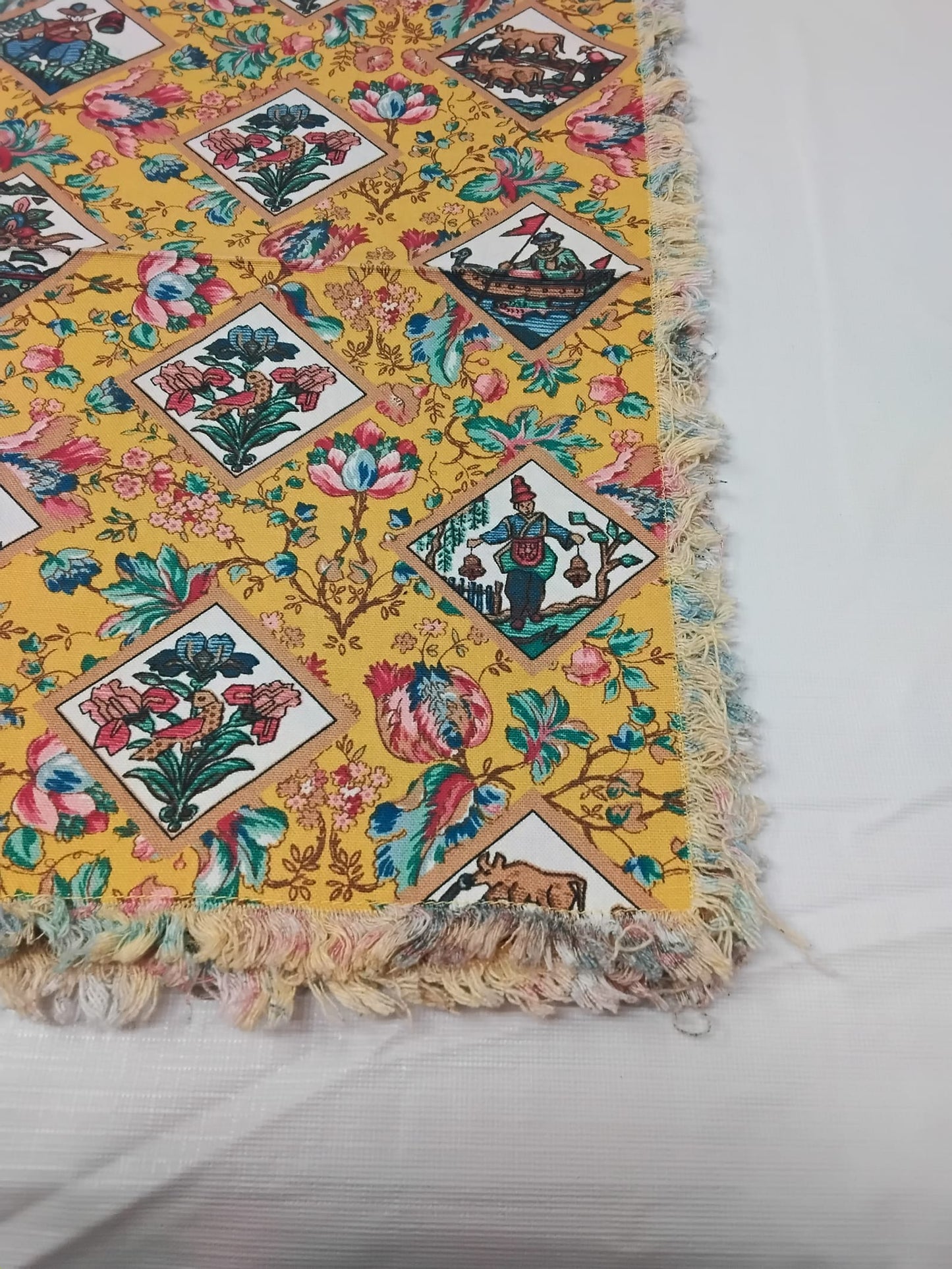 Set of 4 Boho Floral Tapestry Fringe Placemats Mustard Multi 17” Square