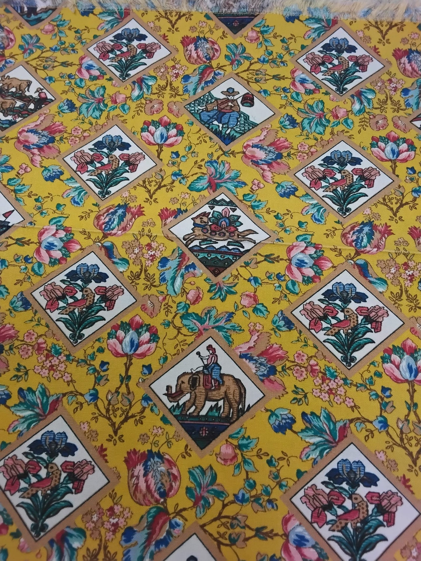 Set of 4 Boho Floral Tapestry Fringe Placemats Mustard Multi 17” Square