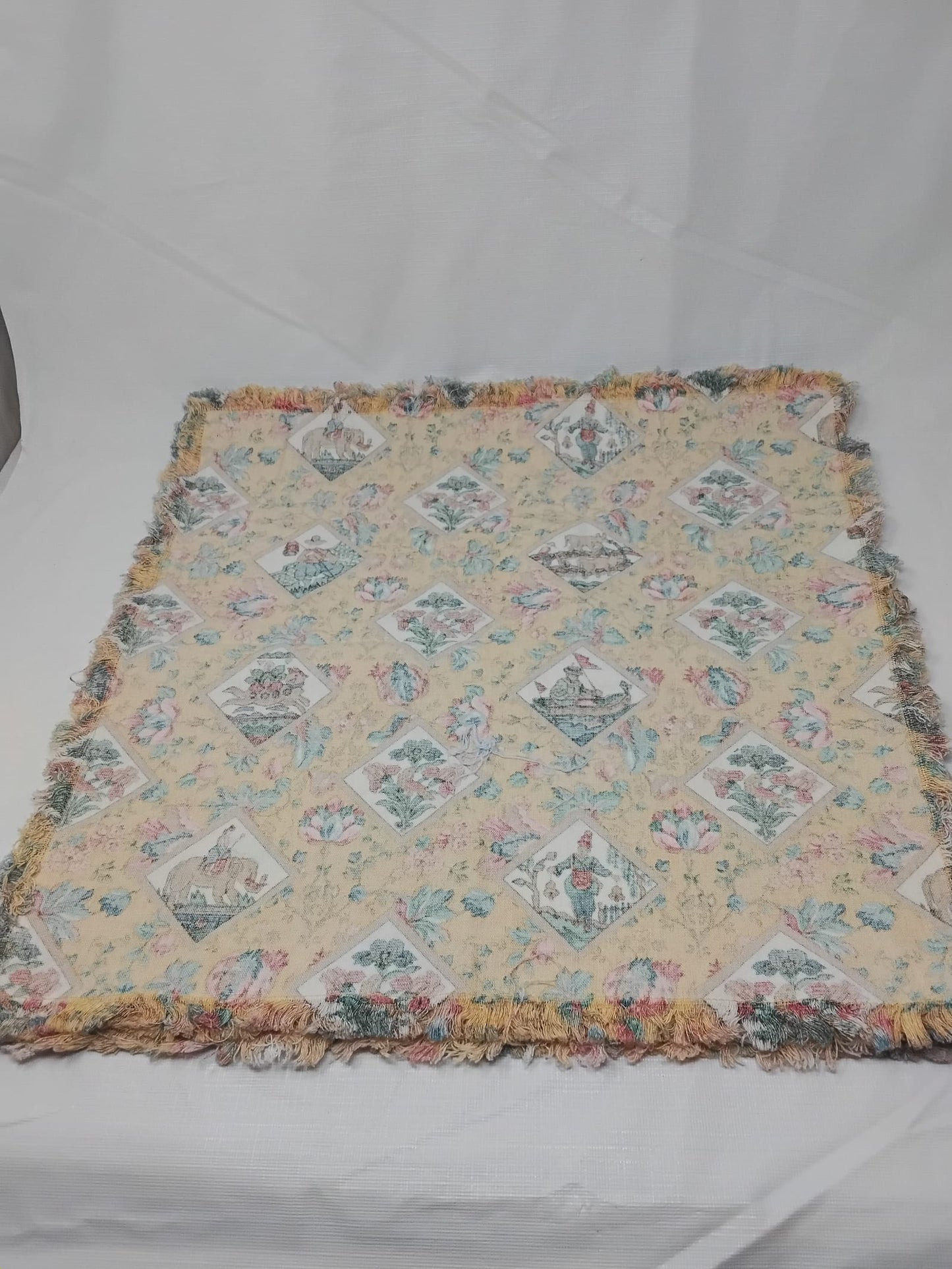 Set of 4 Boho Floral Tapestry Fringe Placemats Mustard Multi 17” Square