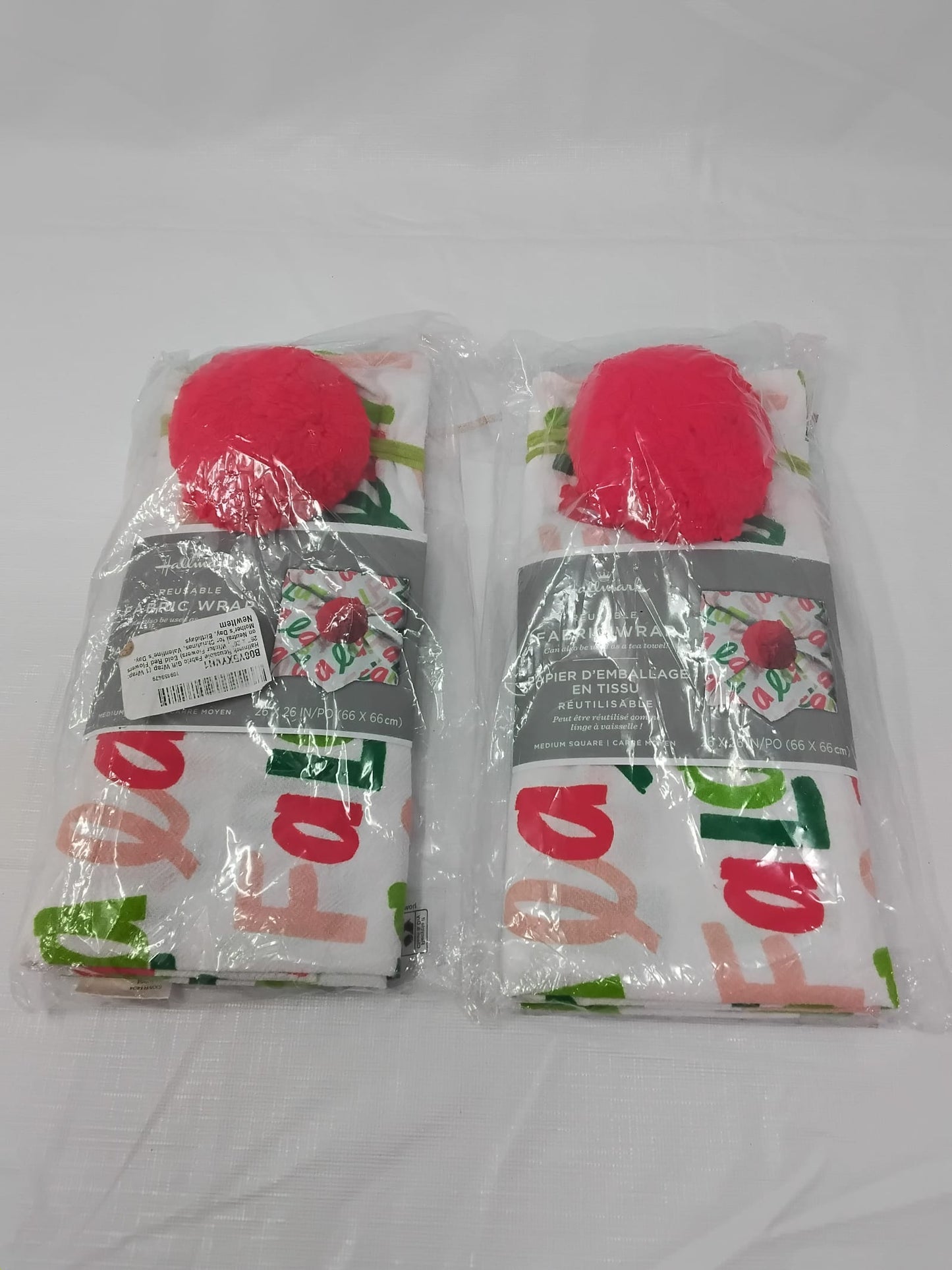 Gently Used Thrift Store – Hallmark Reusable Fabric Gift Wraps Set of 2 26x26 “fa La” Yarn Pom Tea Towels