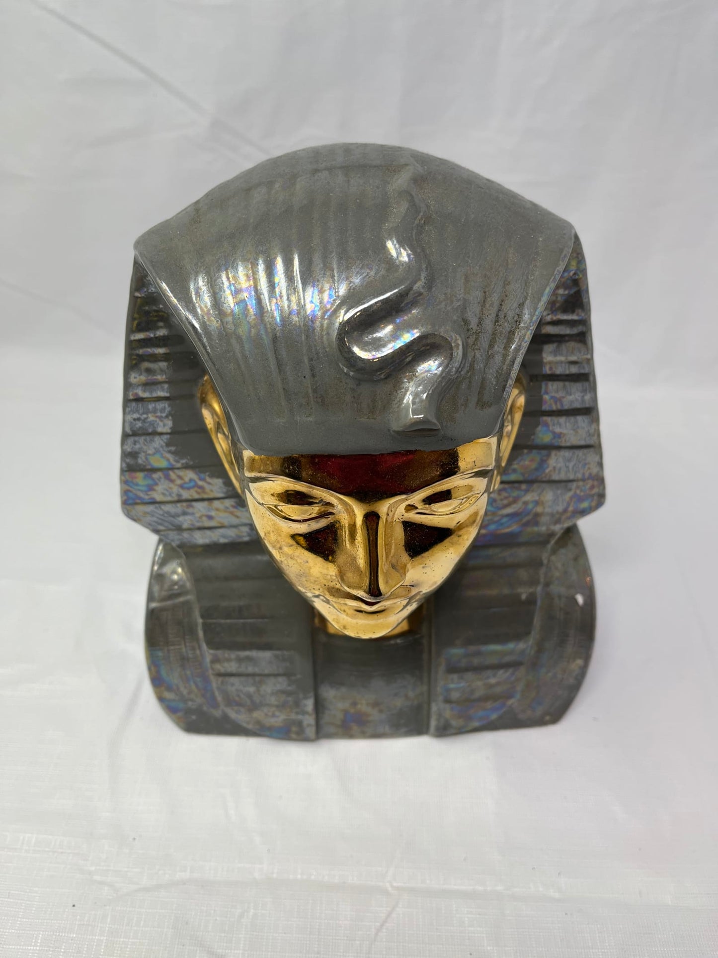 Pharaoh Bust Statue Gold Tone Face Iridescent Body 9 Inch