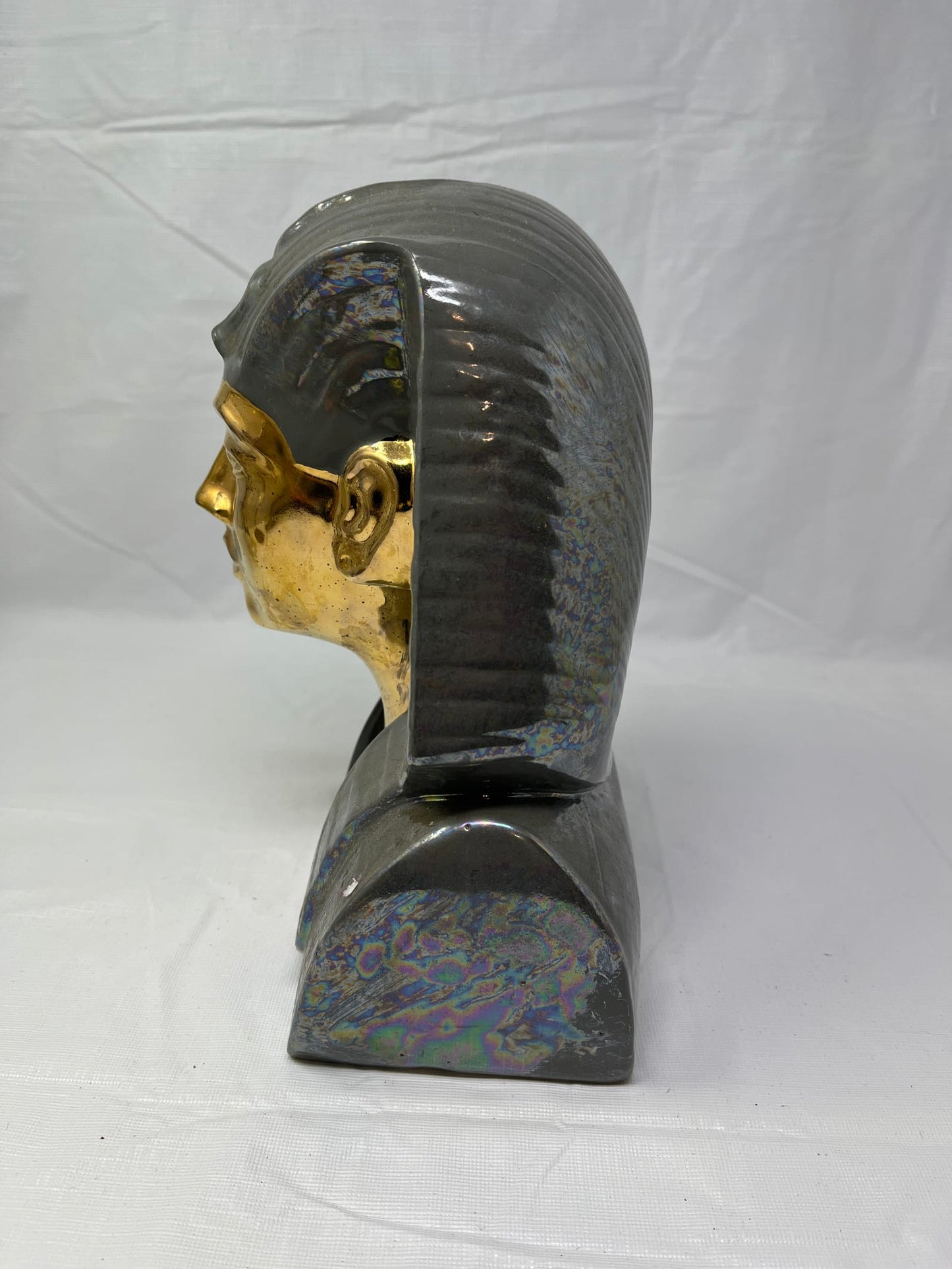 Pharaoh Bust Statue Gold Tone Face Iridescent Body 9 Inch