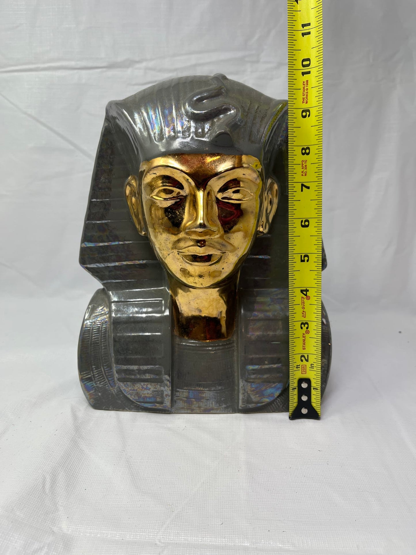 Pharaoh Bust Statue Gold Tone Face Iridescent Body 9 Inch