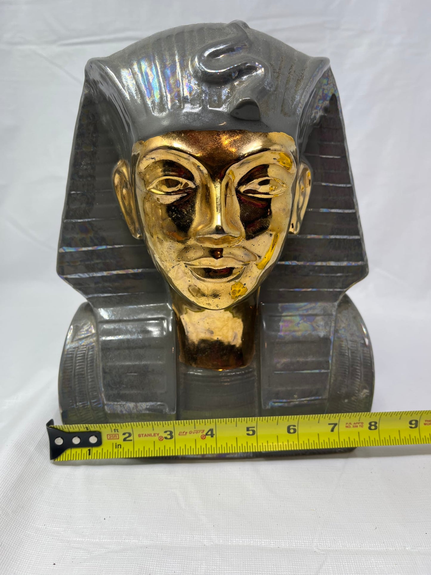 Pharaoh Bust Statue Gold Tone Face Iridescent Body 9 Inch